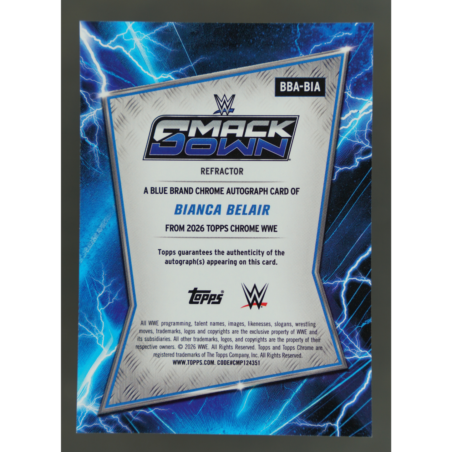 Bianca Belair 2026 Chrome Blue Brand Auto Refractor #BBA-BIA