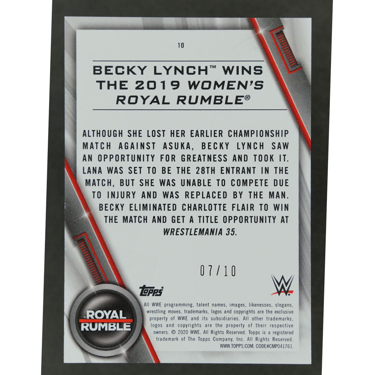 Becky Lynch 2020 Topps Royal Rumble 7/10 #10