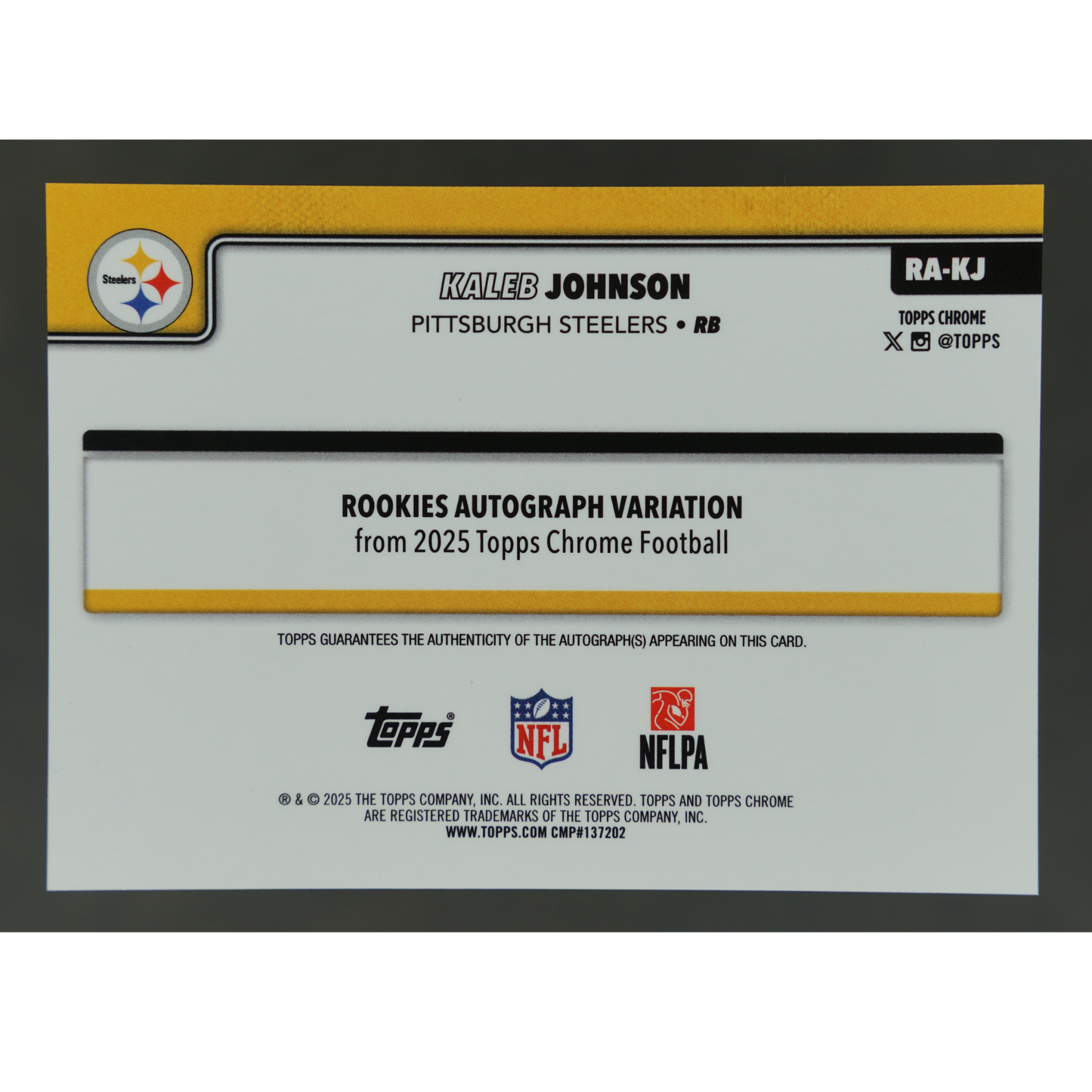 Kaleb Johnson 2025 Chrome RC Auto 83/399 #RA-KJ