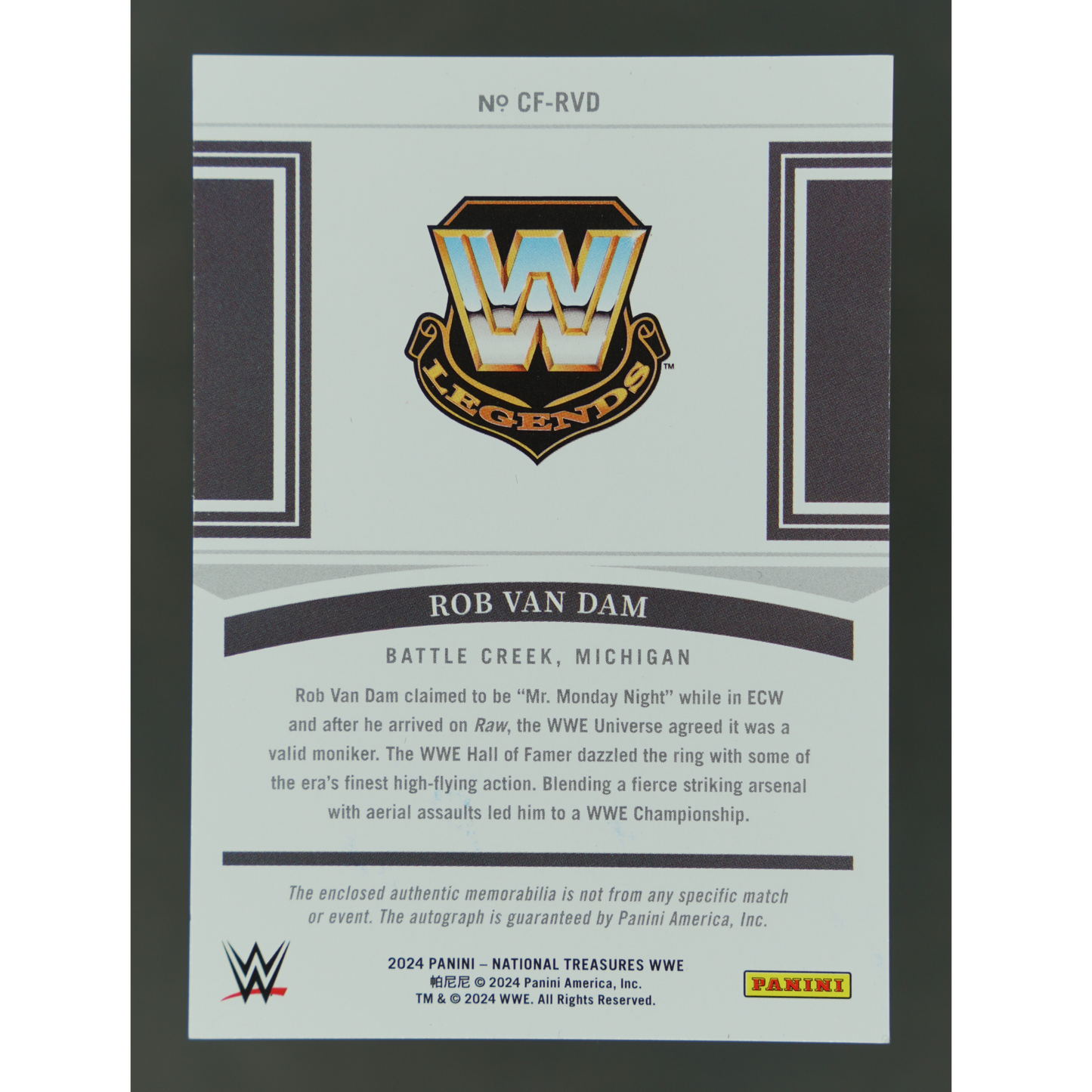 Rob Van Dam 2024 National Treasures Clutch Factor Memorabilia Auto 28/75 #CF-RVD