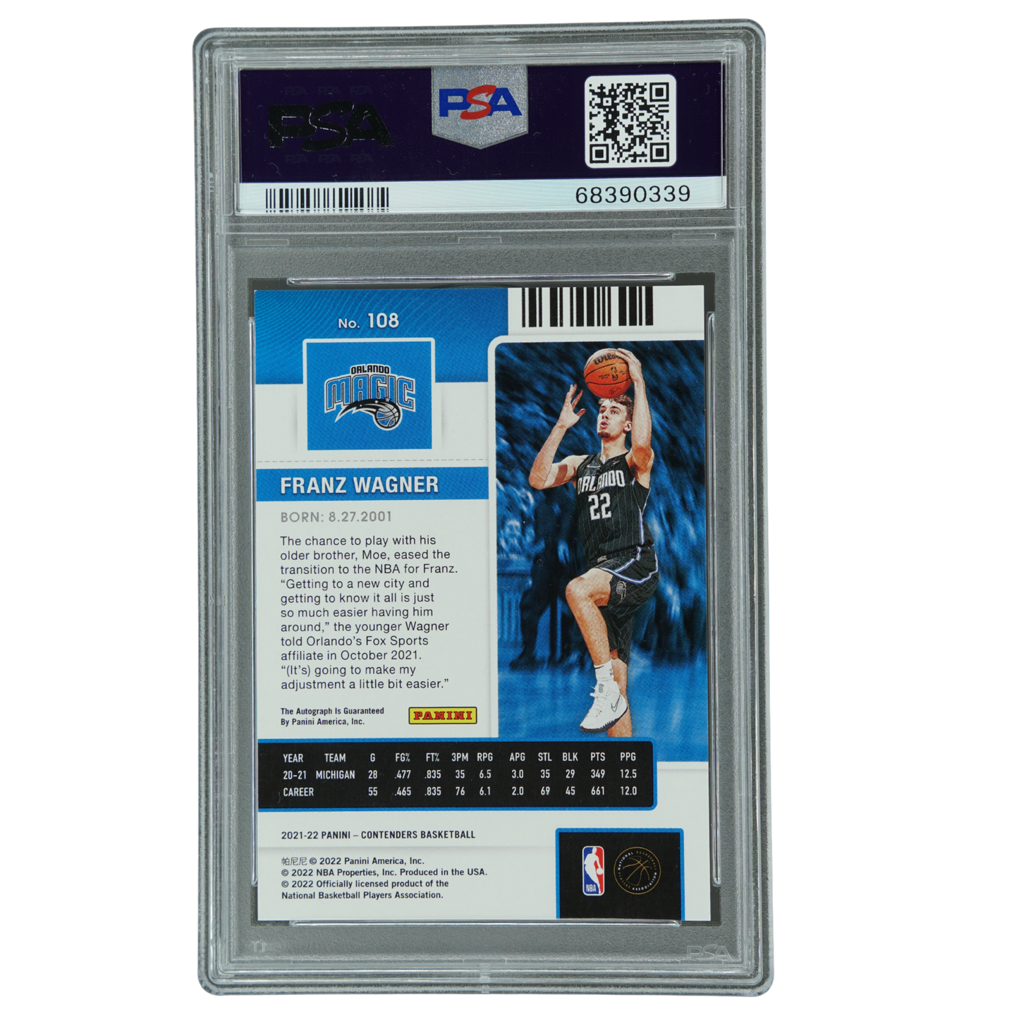 Franz Wagner 2021 Contenders The Finals RC Auto 23/49 PSA 8 #108