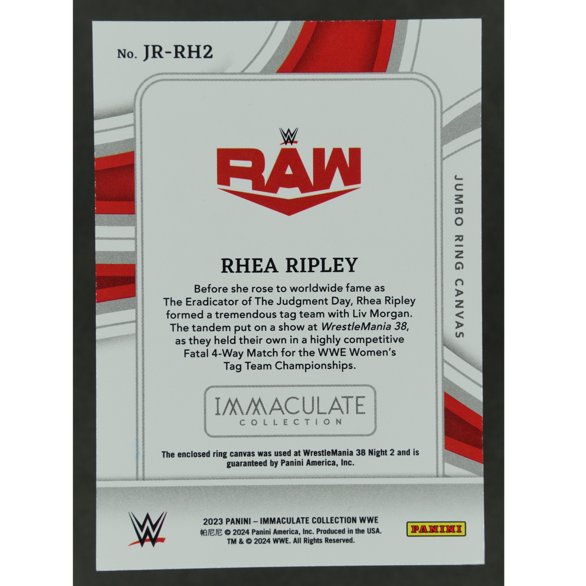 Rhea Ripley 2023 Immaculate Jumbo Ring Canvas Memorabilia 5/99 #JR-RH2