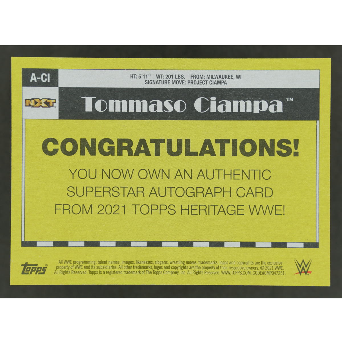 Tomasso Ciampa 2021 Topps NXT Auto 17/50 #A-CI