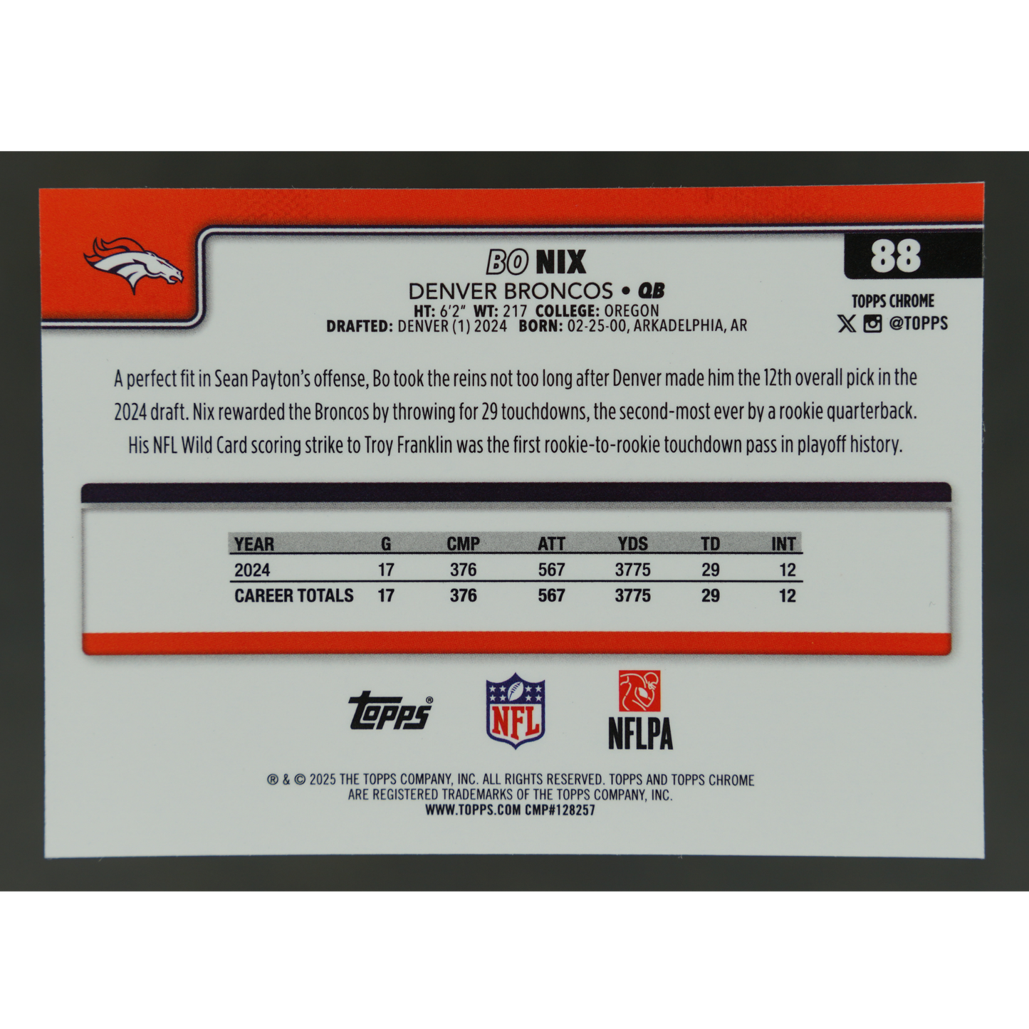 Bo Nix 2025 Chrome Pulsar #88
