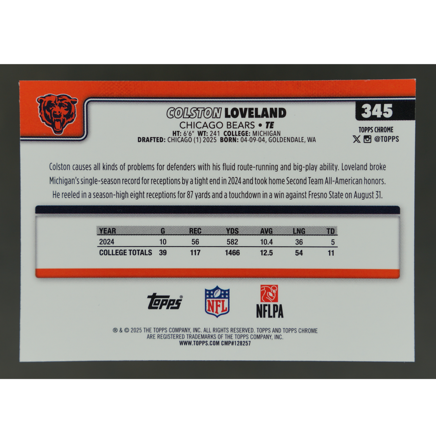 Colston Loveland 2025 Chrome RC 59/299 #345