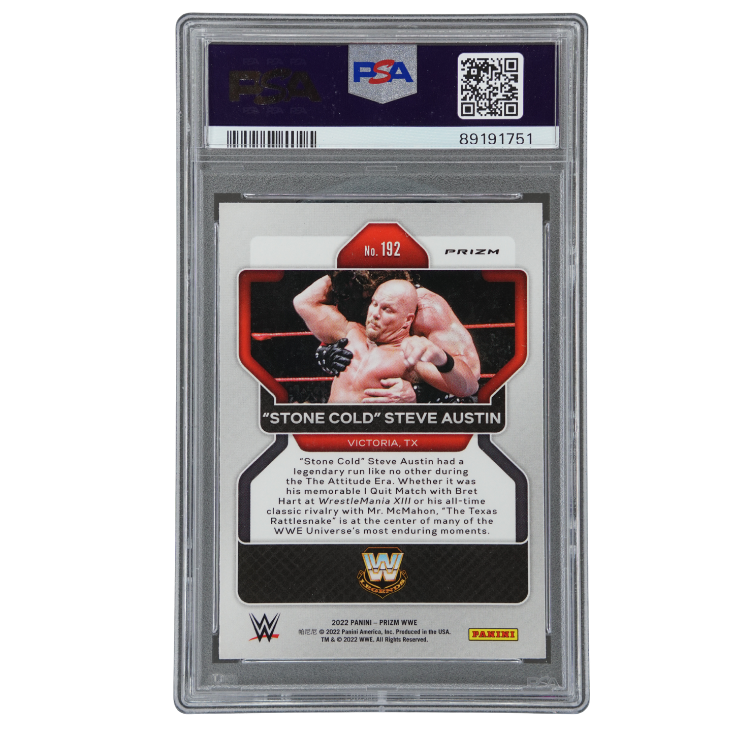 "Stone Cold" Steve Austin 2022 Prizm White Sparkle PSA 8 #192