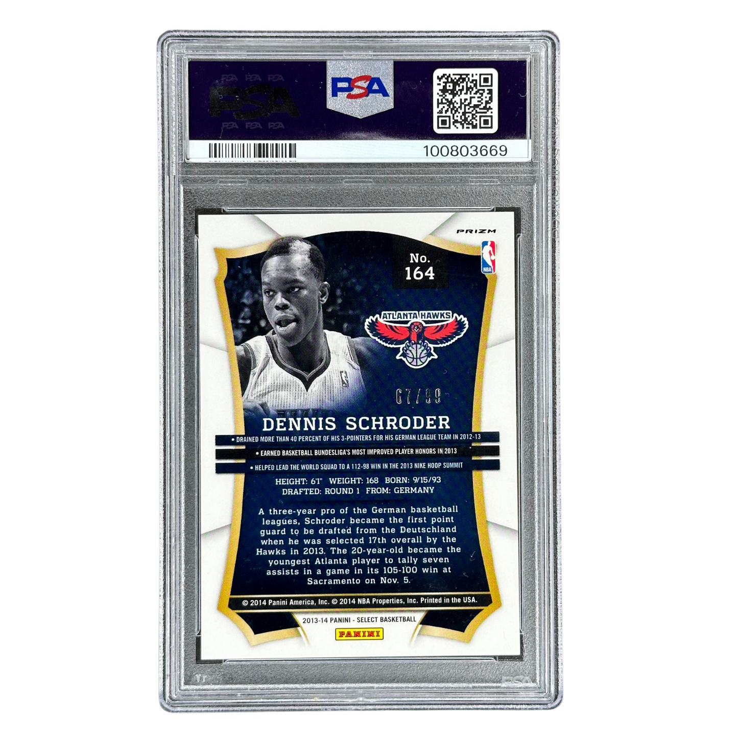 Dennis Schröder 2013 Select Purple 67/99 RC Rookie Card PSA 8 #164