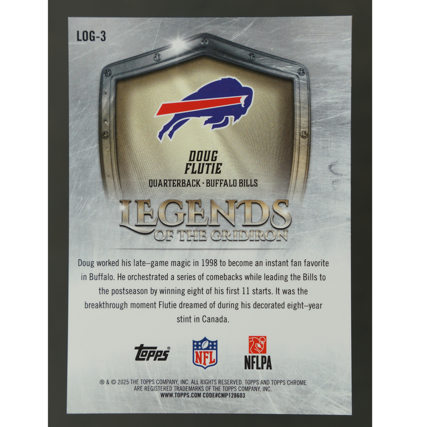 Doug Flutie 2025 Chrome Legends of the Gridiron 42/50 #LOG-3