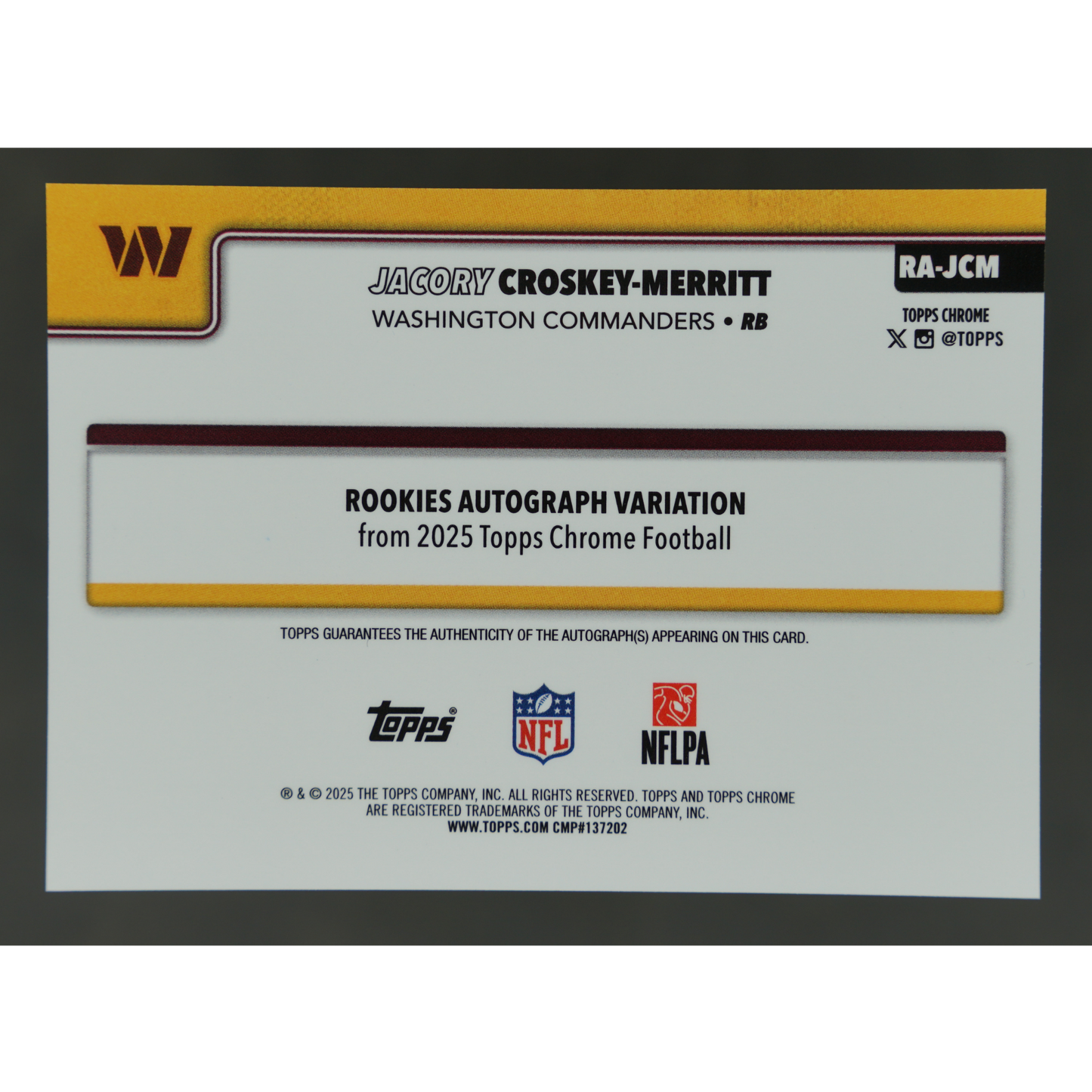 Jacory Croskey-Merrit 2025 Chrome RC Auto 50/75 #RA-JCM