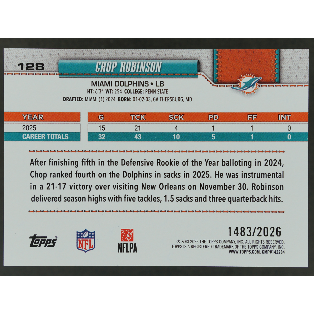 Chop Robinson 2026 Topps 1483/2026 #128