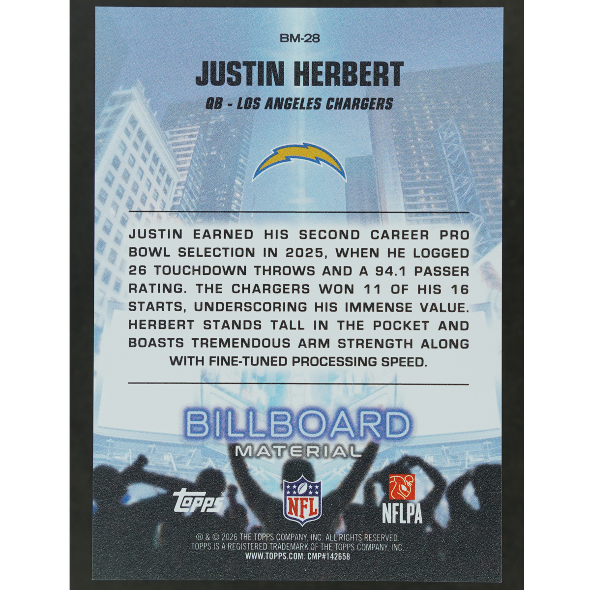 Justin Herbert 2026 Topps Billboard Materials #BM-28