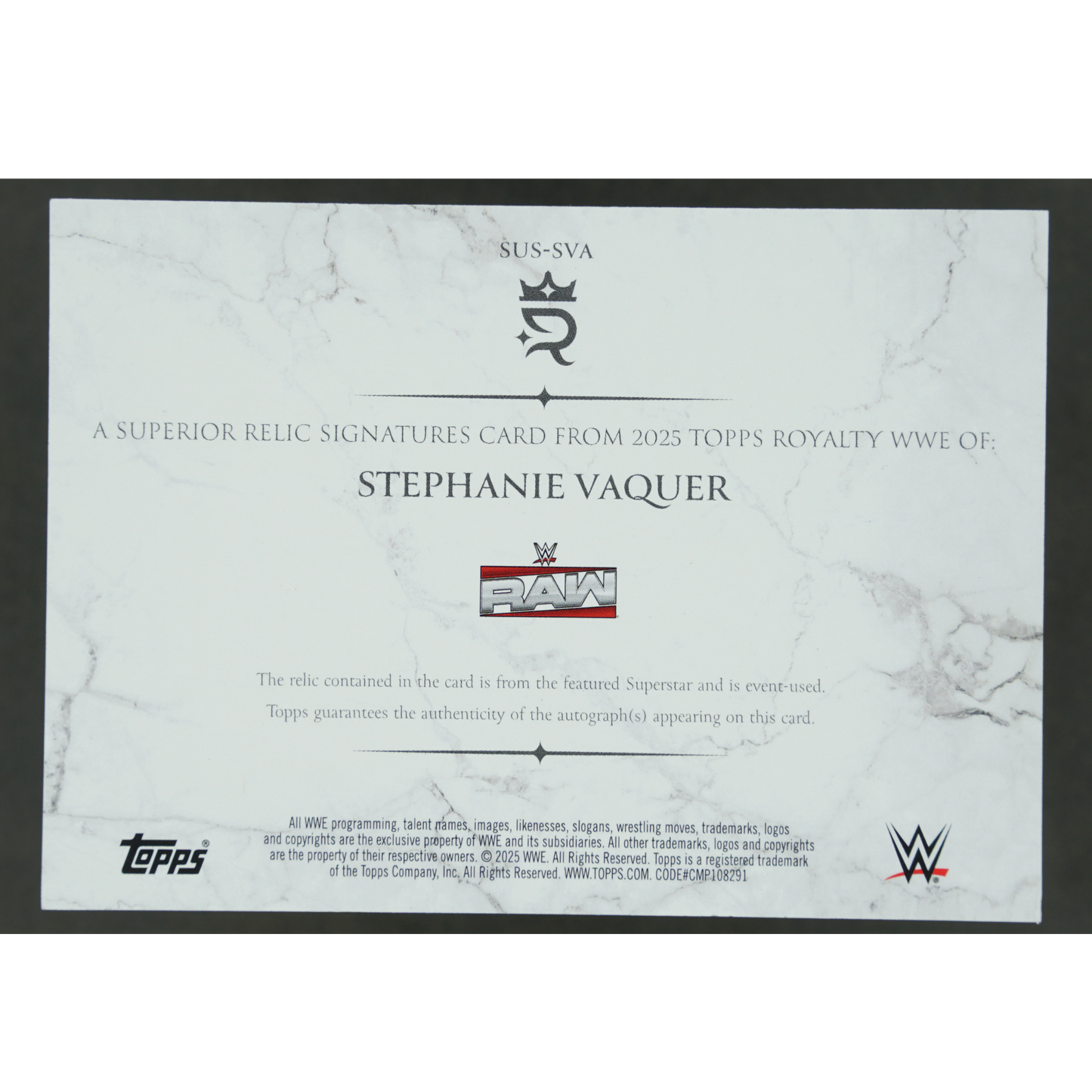 Stephanie Vaquer 2025 Royalty Surperior Relic Signatures 7/50 #SUS-SVA