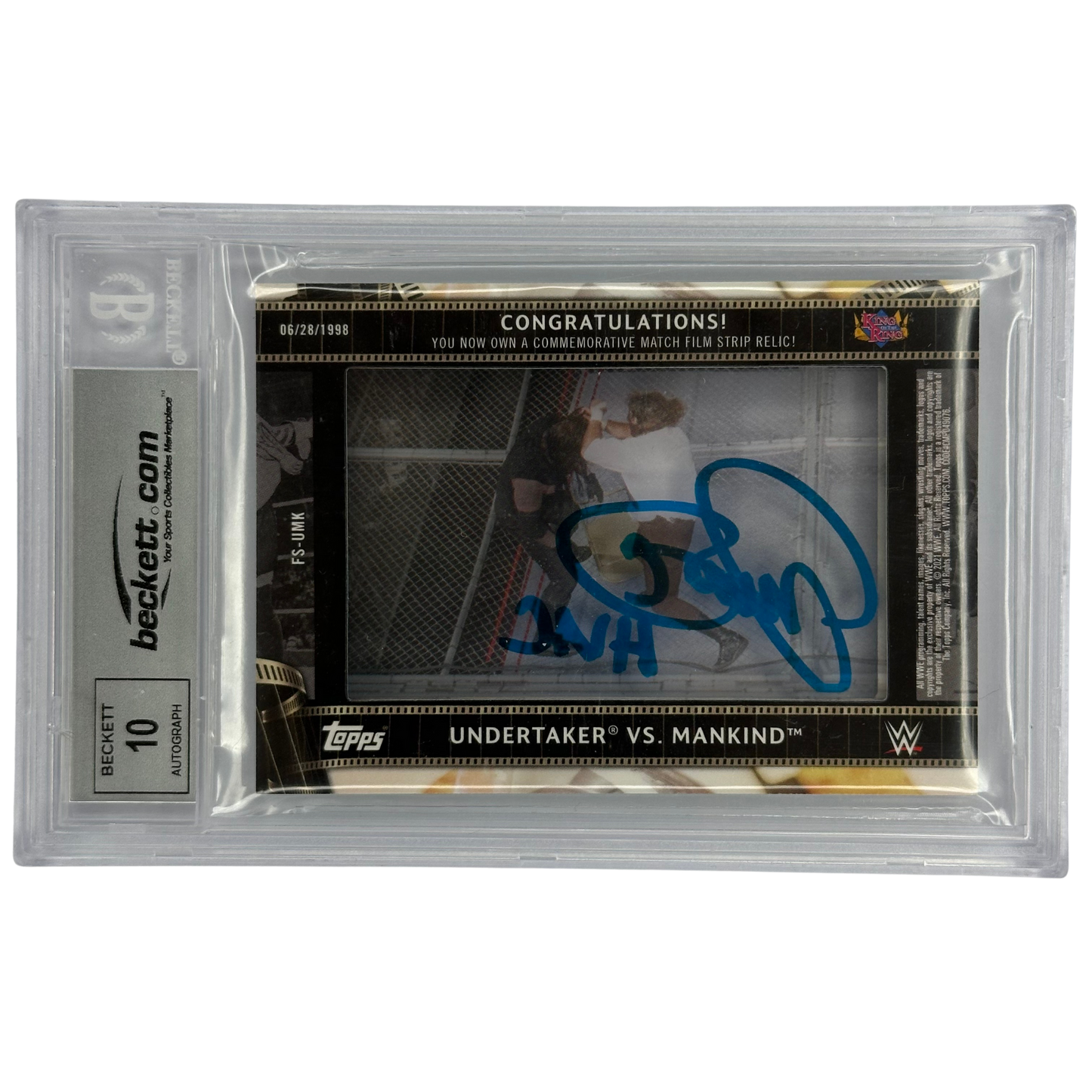 Undertaker vs Mankind 2021 Film Strip Relics Aqua Mick Foley Signed Beckett Authentic #FS-UMK