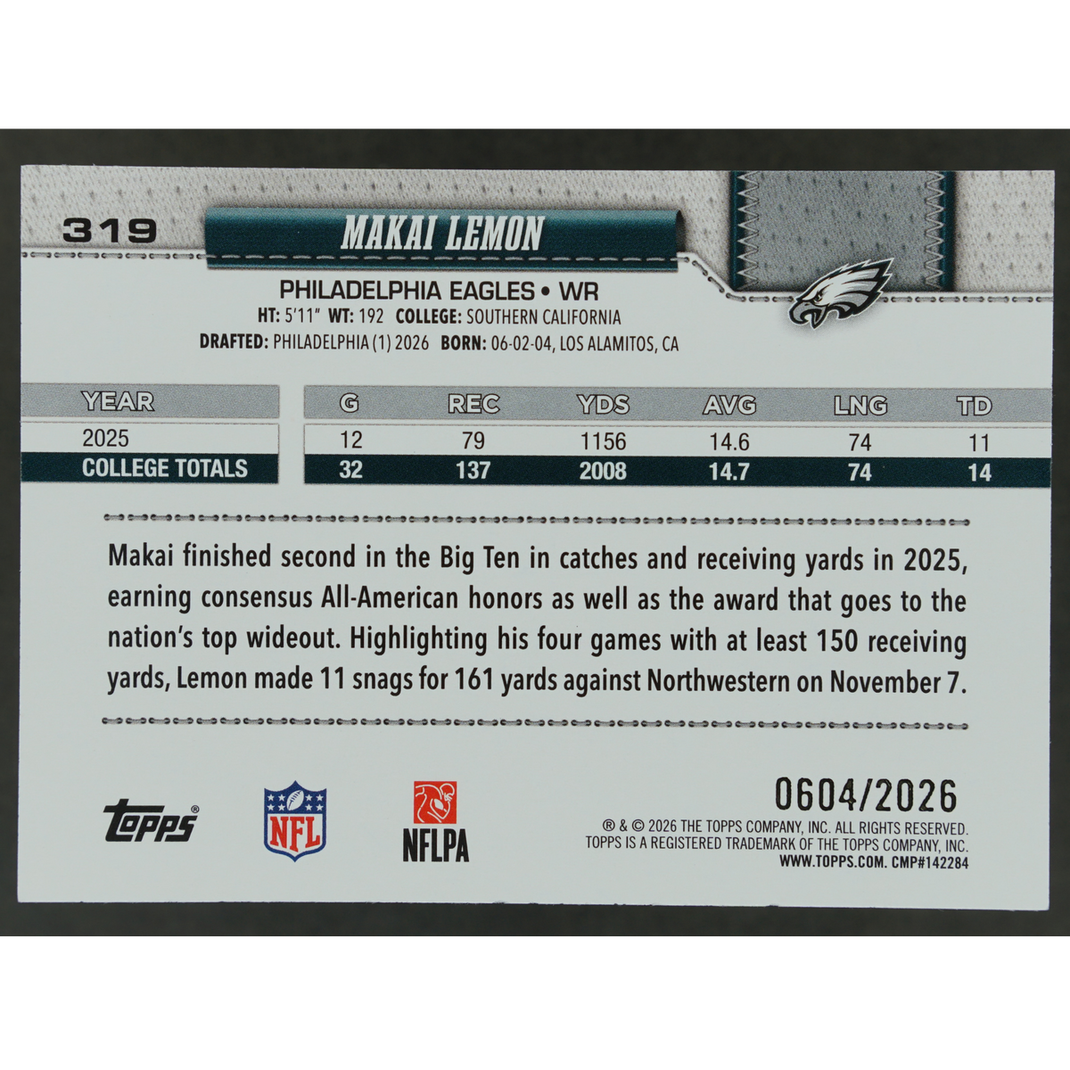 Makai Lemon 2026 Topps RC 604/2026