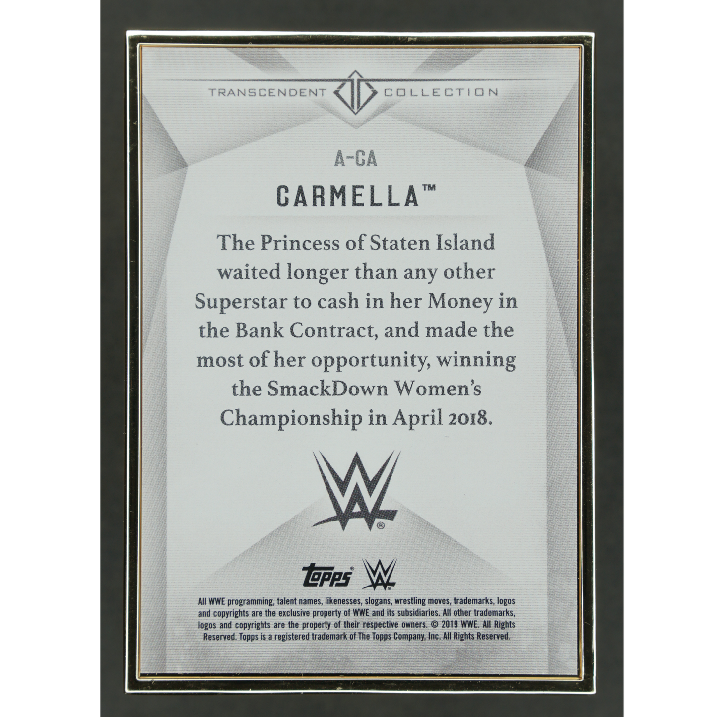 Carmella 2019 Transcendent Metal Frame Auto 2/15 #A-CA