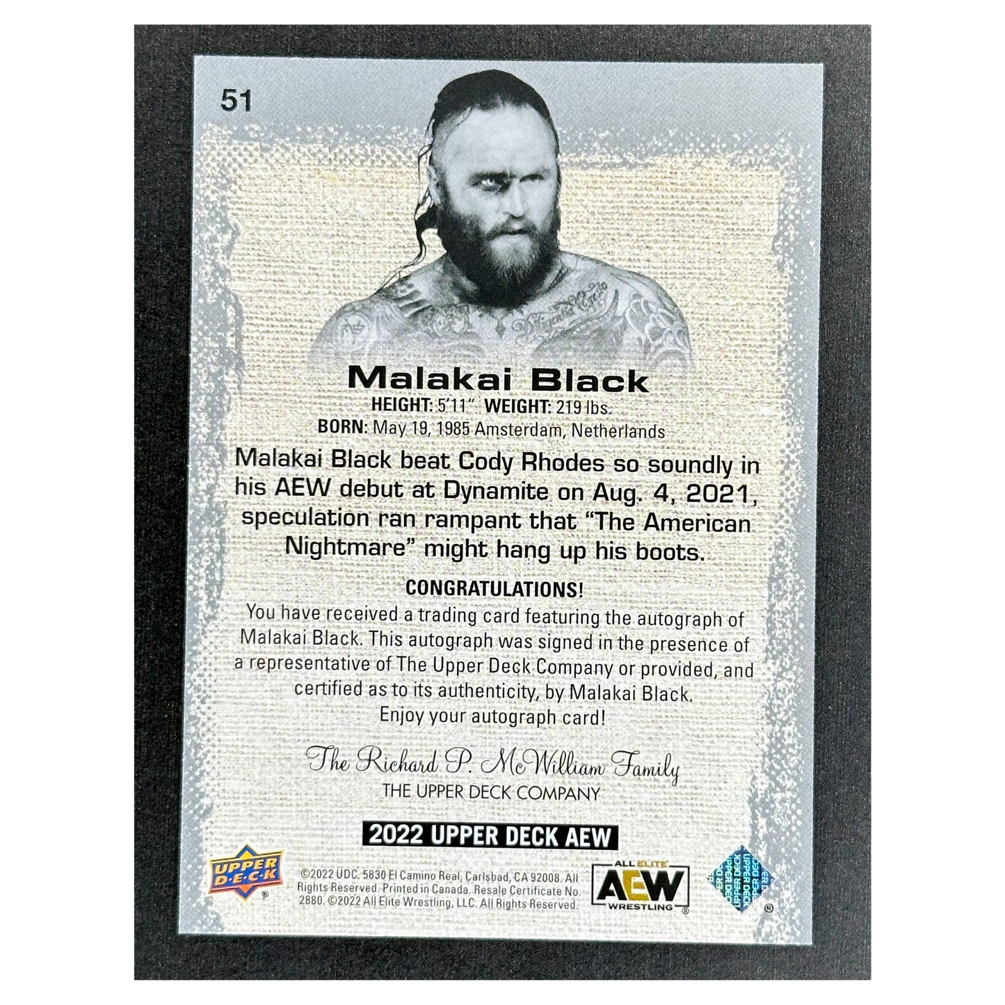 Malakai Black 2022 UD AEW Auto #51