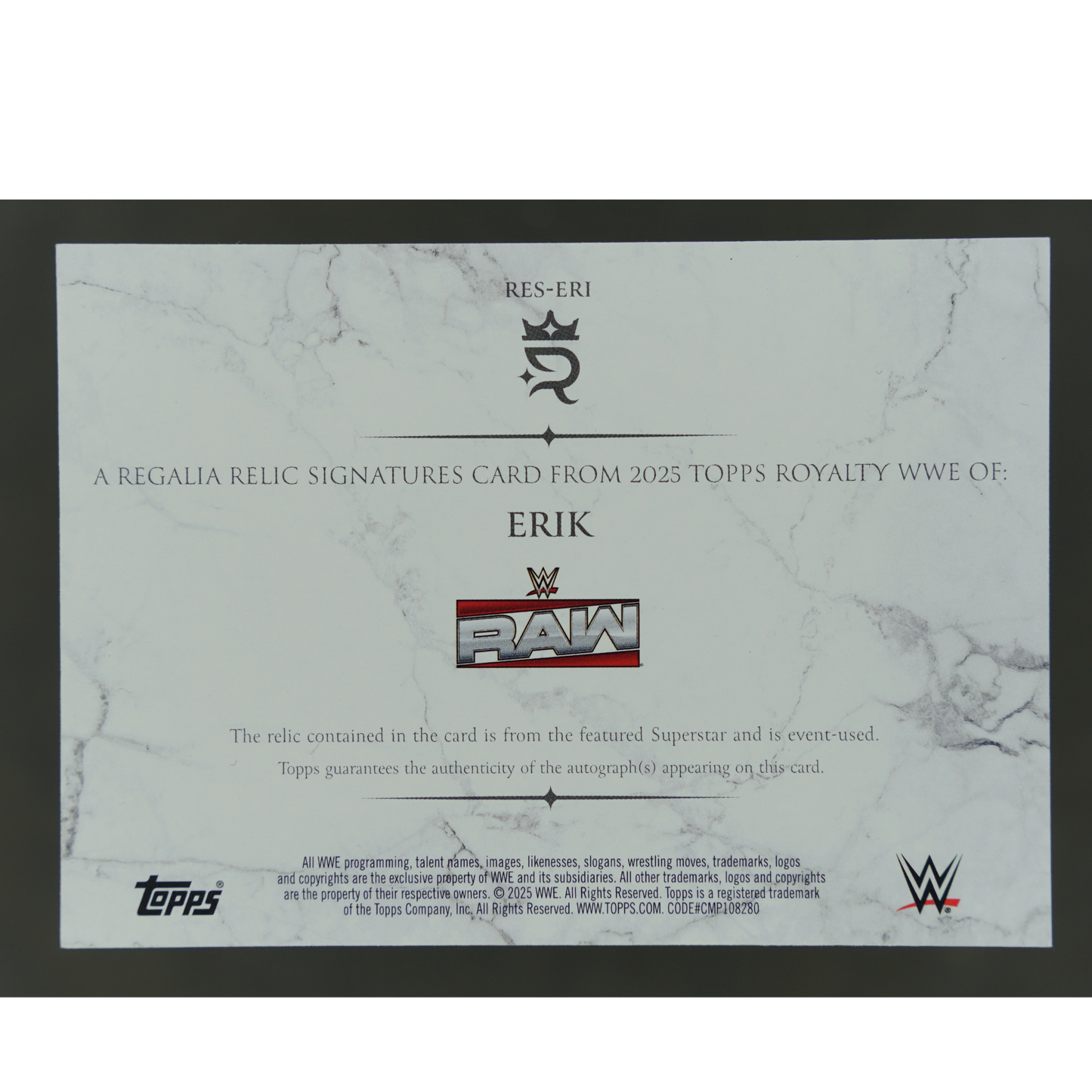 Erik 2025 Royalty Regalia Relic Auto 20/50 #RES-ERI