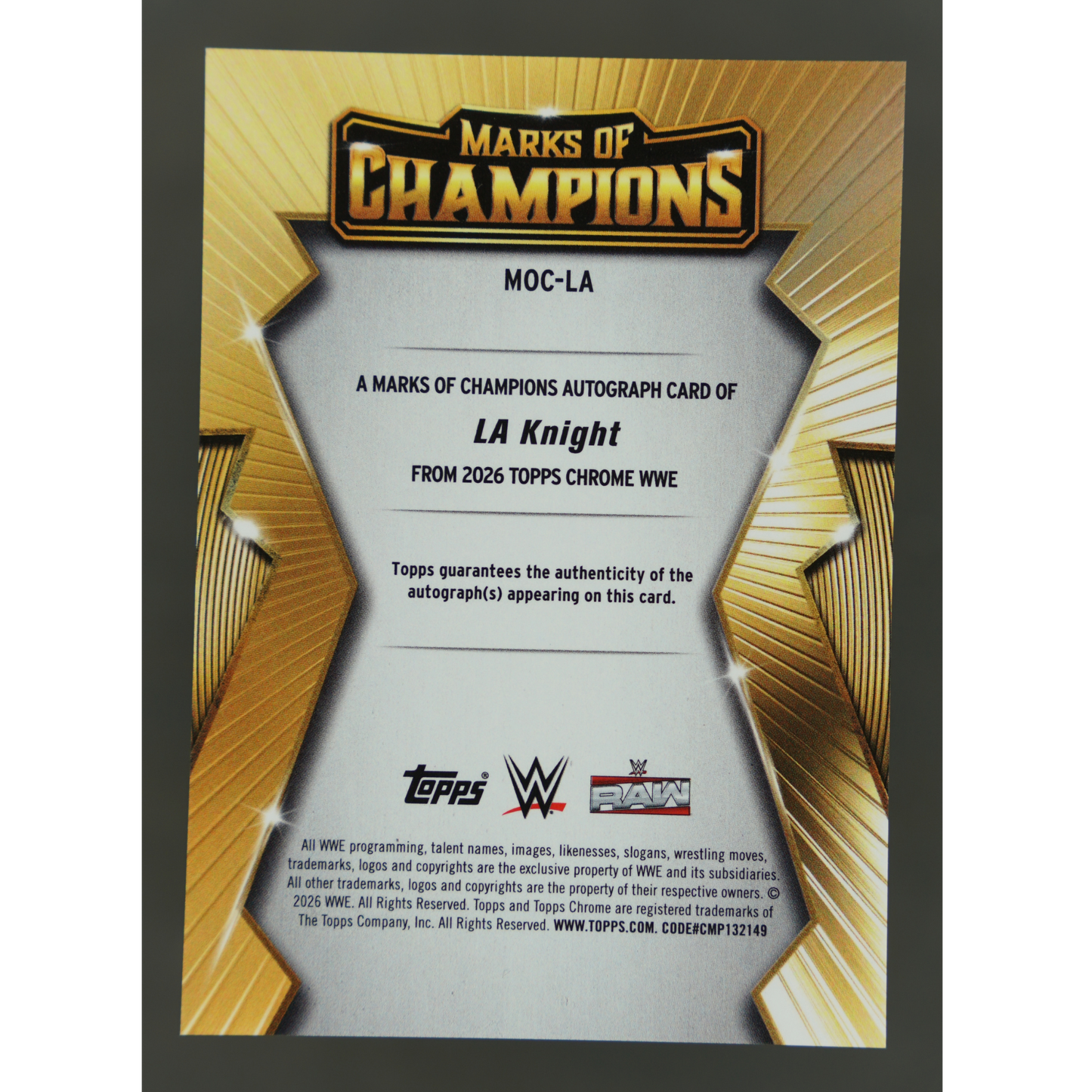 LA Knight 2026 Chrome Marks of Champions Gold 6/50 #MOC-LA