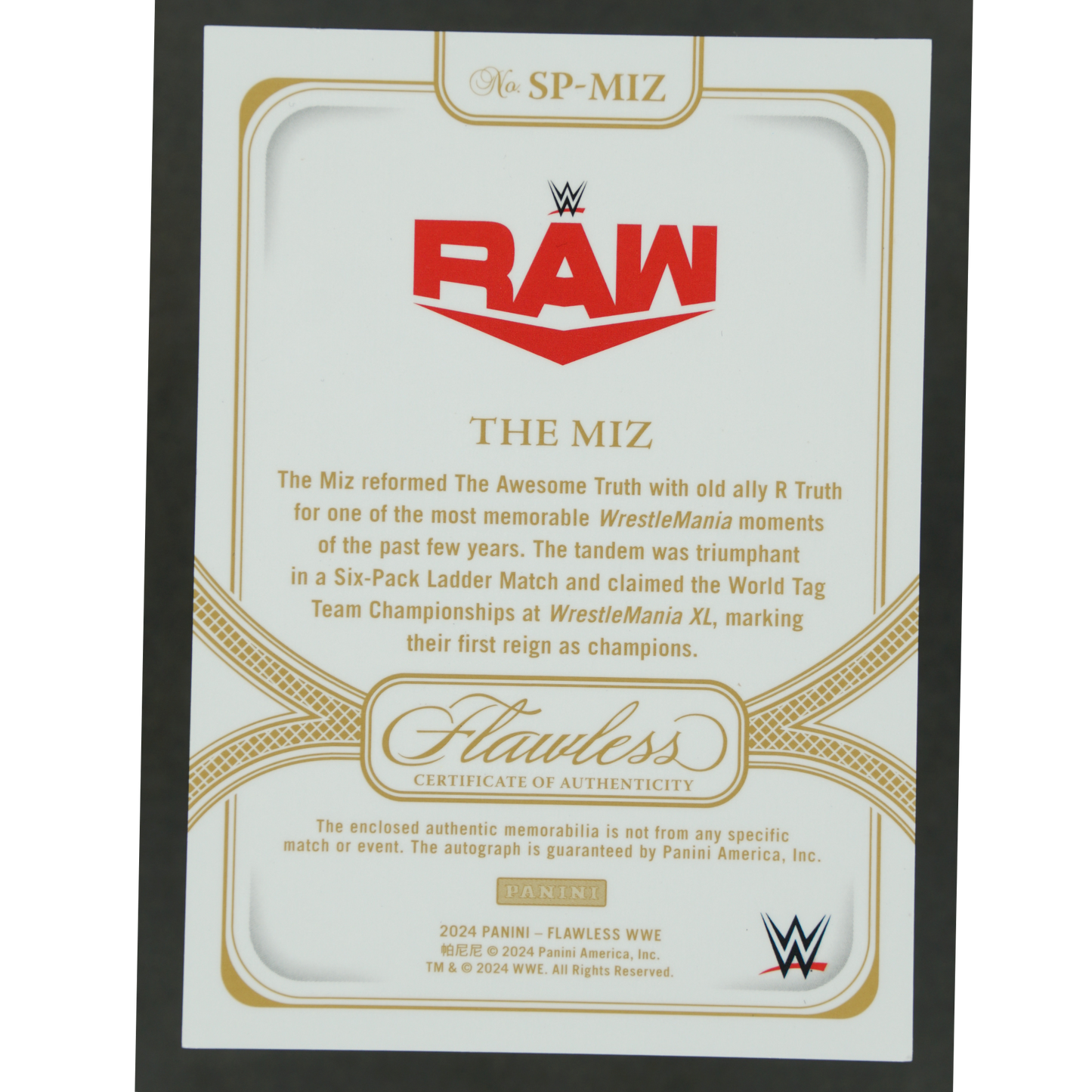 The Miz 2024 Flawless Memorabilia Auto 5/8 #SP-MIZ