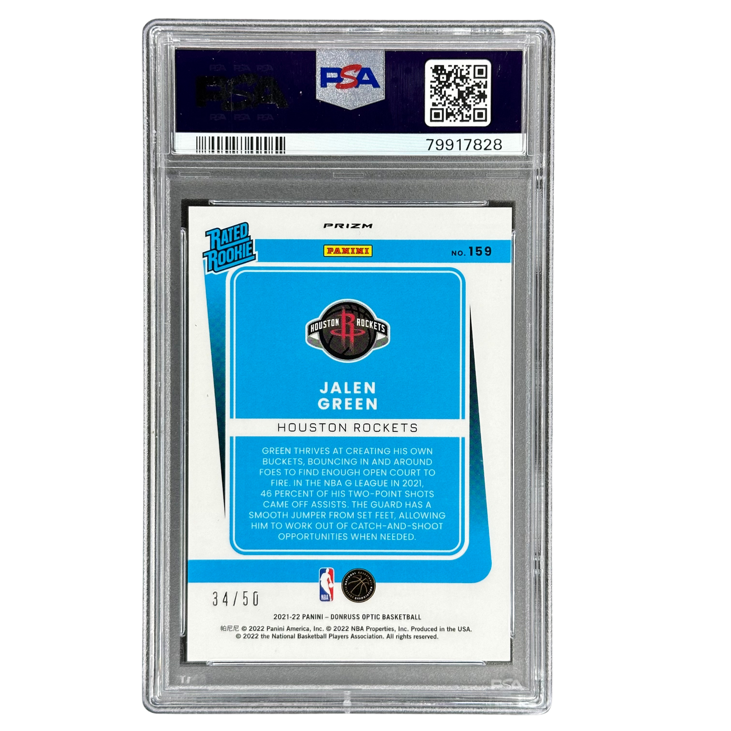 Jalen Green 2021 Optic Fast Break Blue RC Rookie Card 34/50 PSA 10 #159
