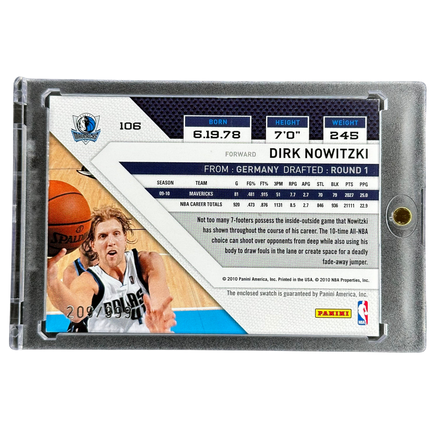 Dirk Nowitzki 2010 Threads Jersey 209/399 #106