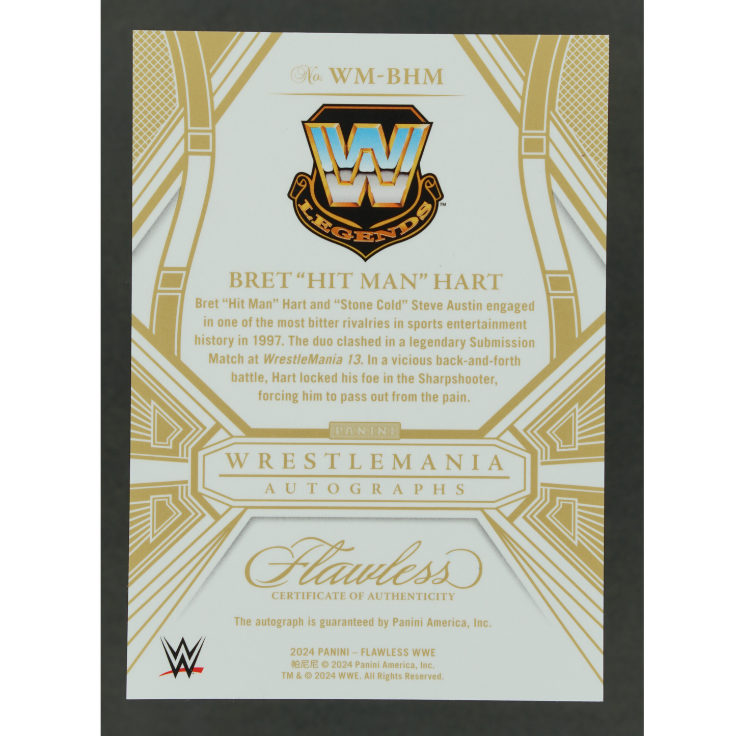 Bret "Hit Man" Hart 2024 Flawless Wrestlemania Autographs 14/15 #WM-BHM