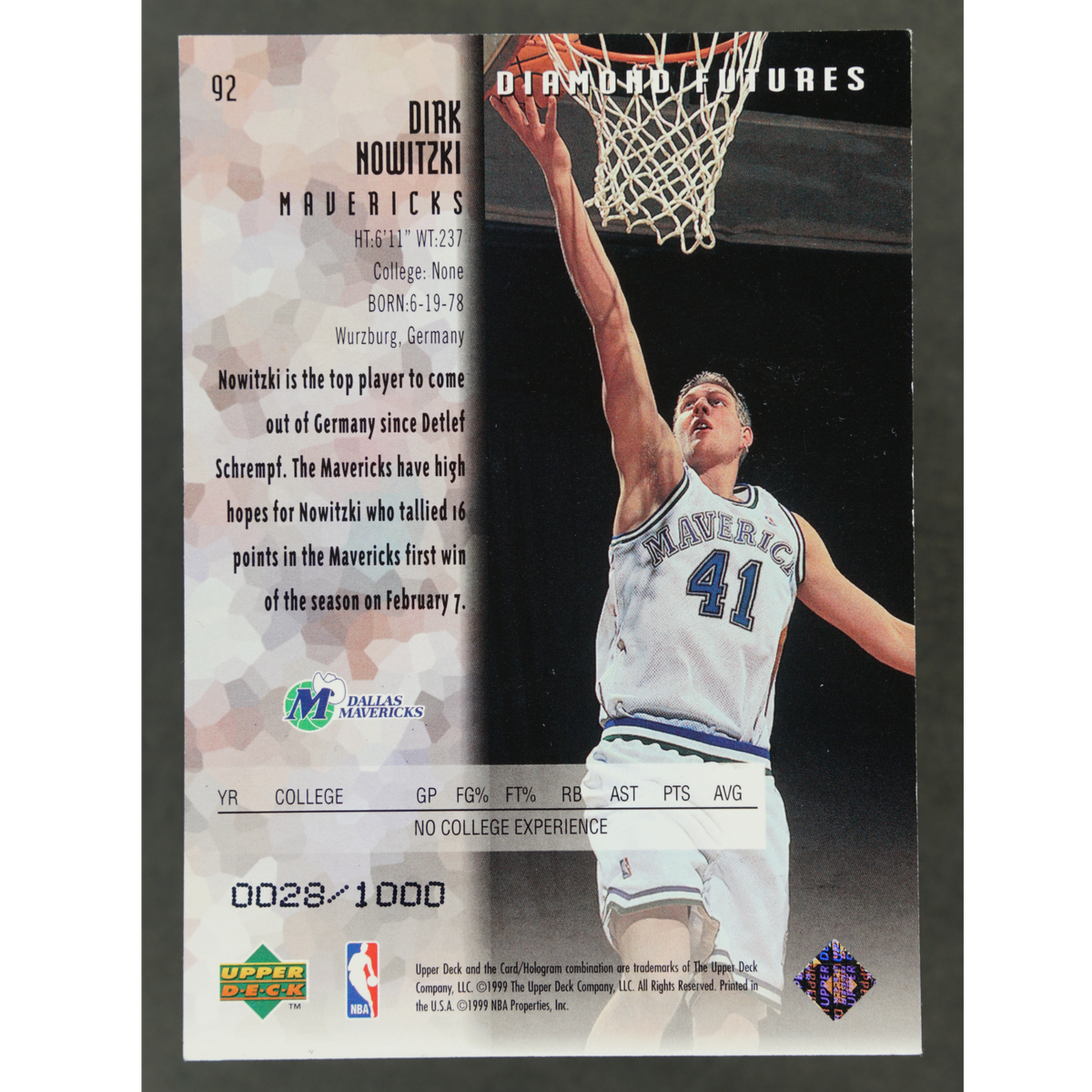 Dirk Nowitzki 1998-99 Black Diamond RC 27/1000 #92