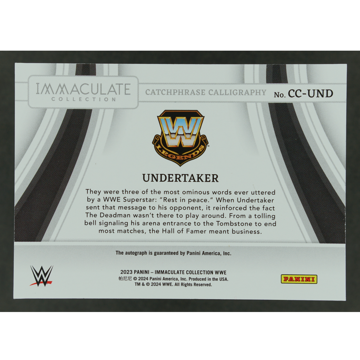 Undertaker 2023 Immaculate Catchphrase Calligraphy "Rest in Peace" 25/25 Auto #CC-UND