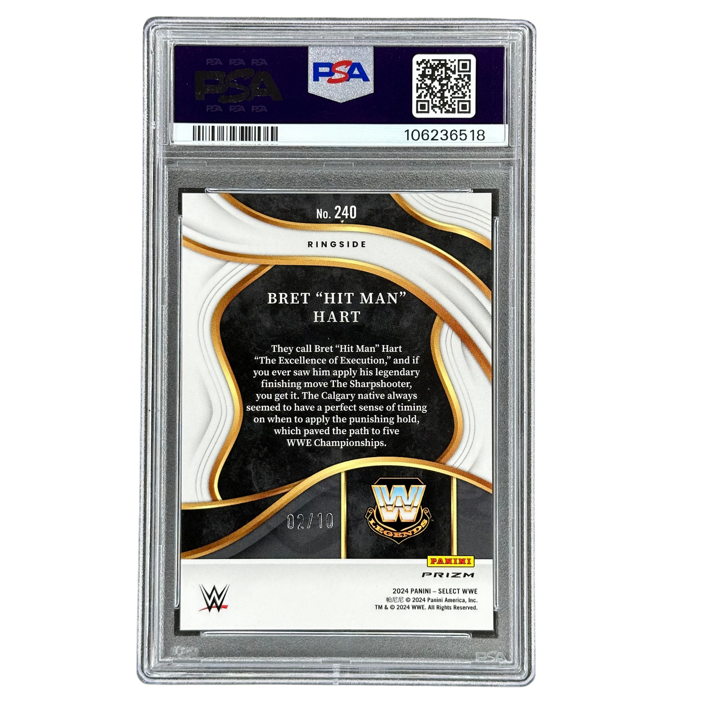 Bret "The Hitman" Hart 2024 Select Ringside Gold Wave 2/10 PSA 9 #240