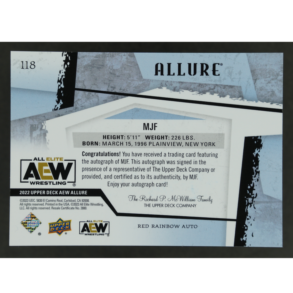 MJF 2022 AEW Allure Red Rainbow Auto #118