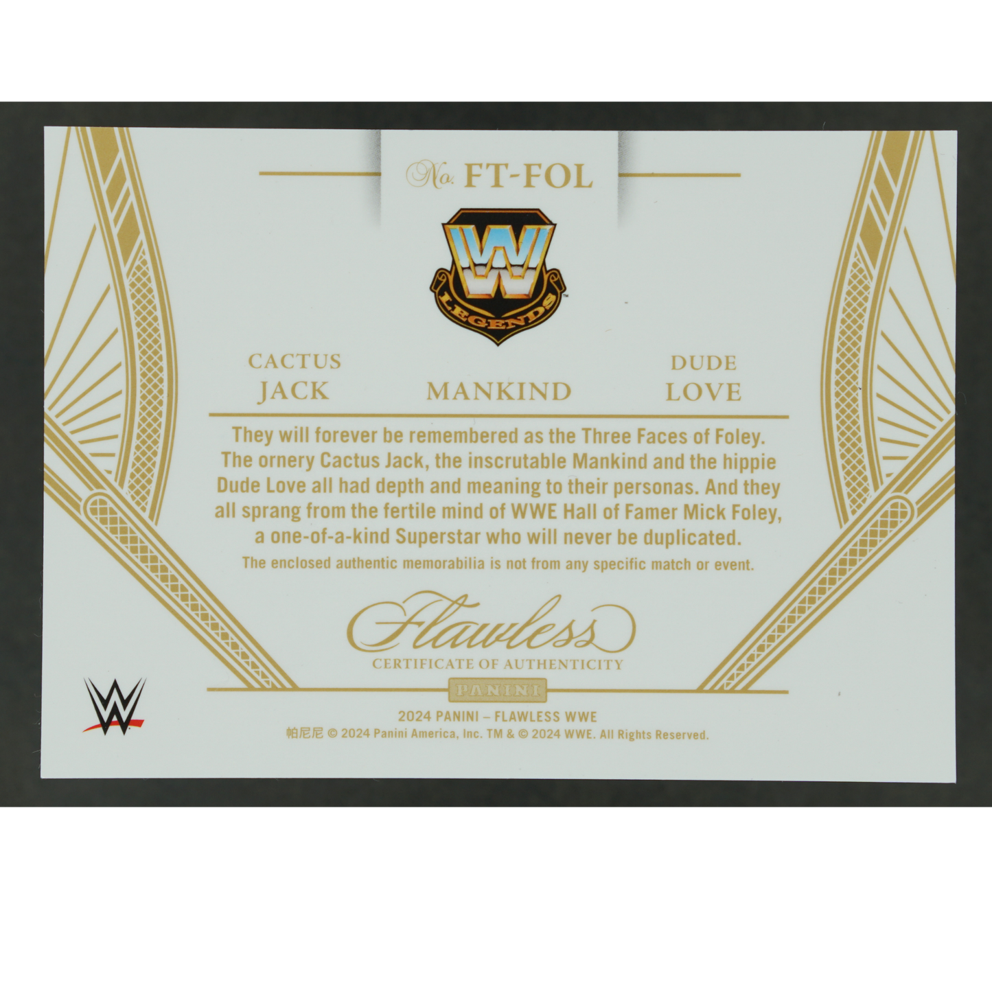 Cactus Jack, Mankind, Dude Love 2024 Flawless Triple Memorabilia 1/10 #FT-FOL
