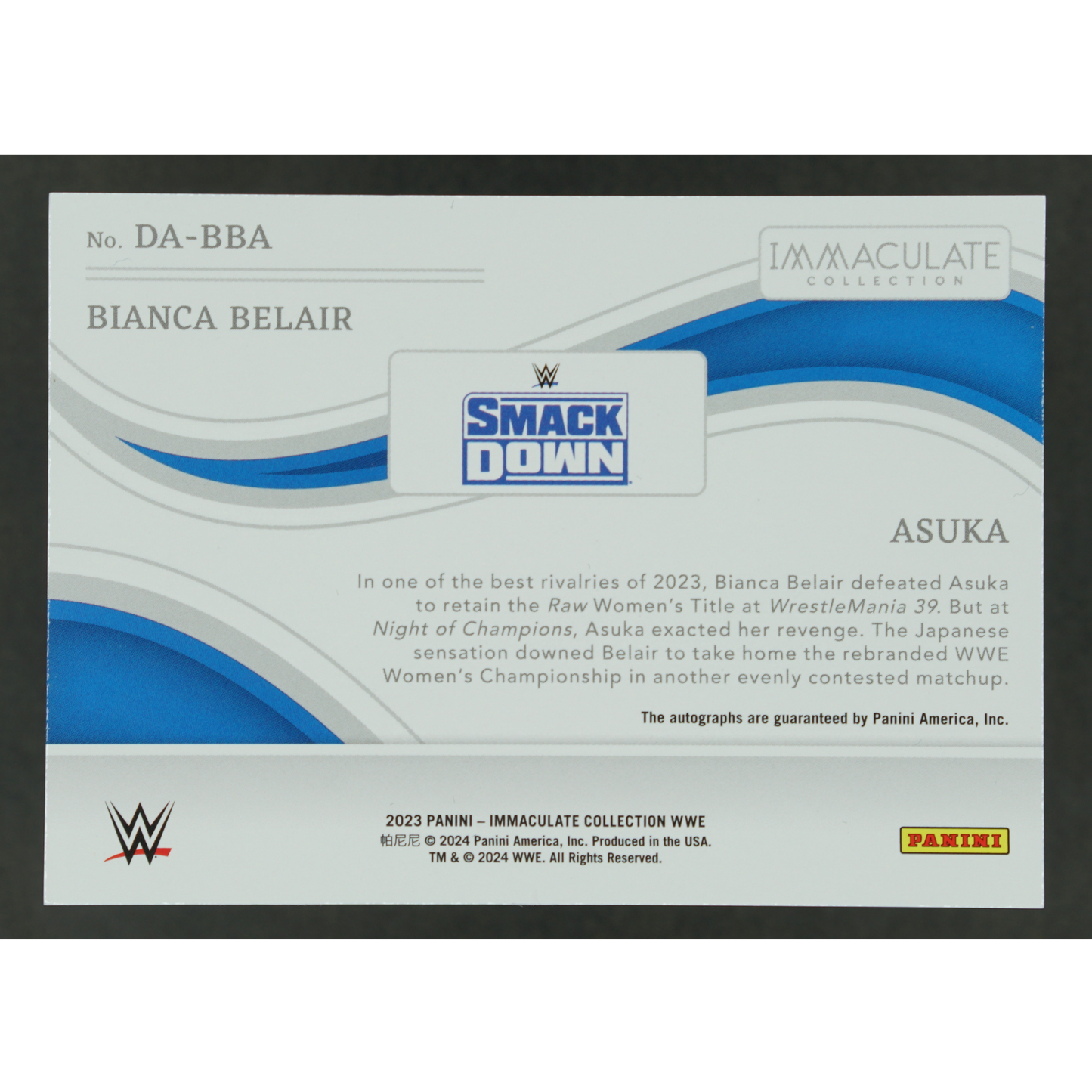 Bianca Belair und Asuka 2023 Immaculate Dual Auto 11/25 #DA-BBA