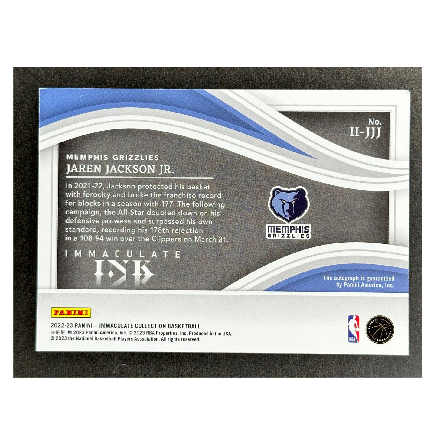 Jaren Jackson Jr. Immaculate Ink Auto 23/25 #II-JJJ