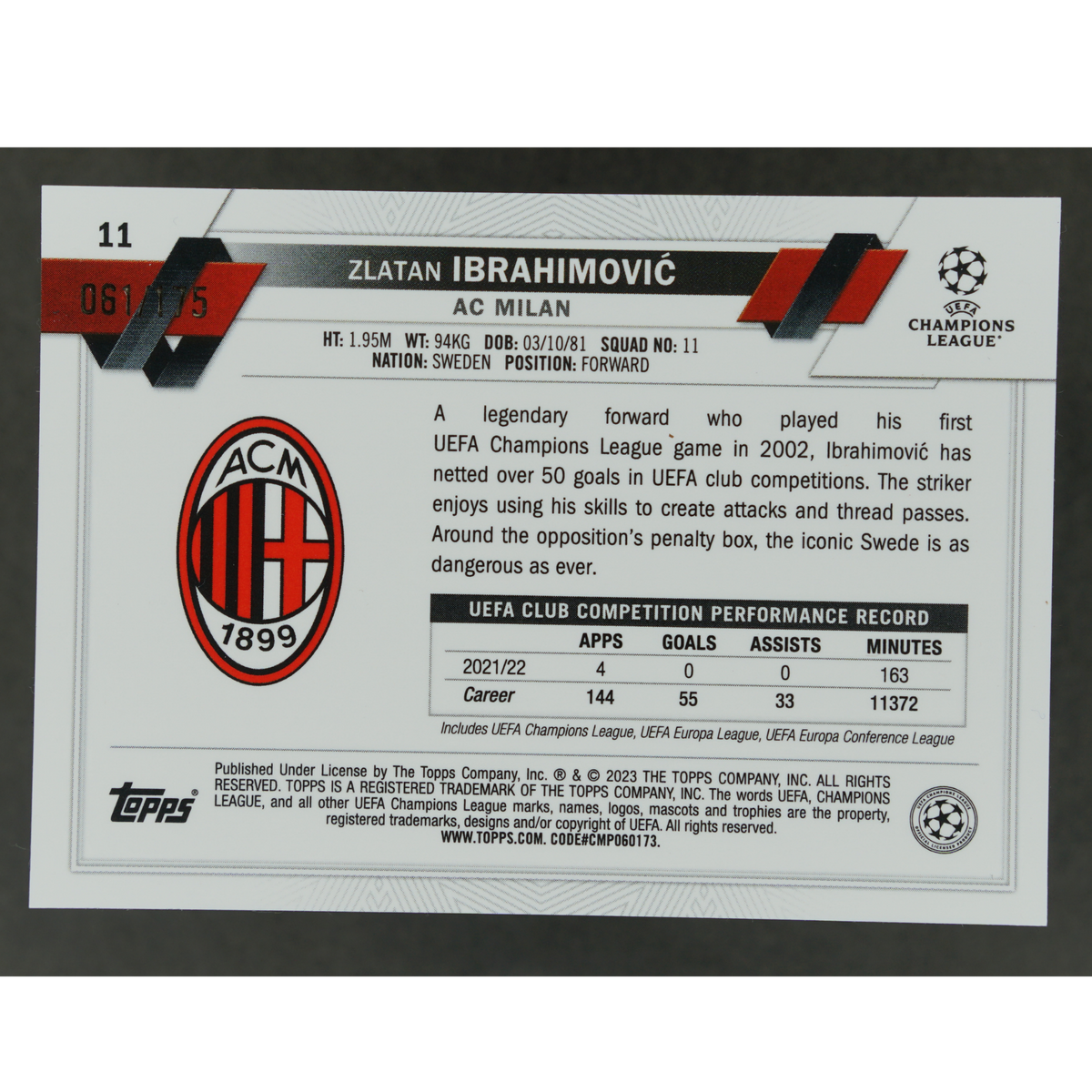Zlatan Ibrahimovic 2023 Chrome 61/175 #11