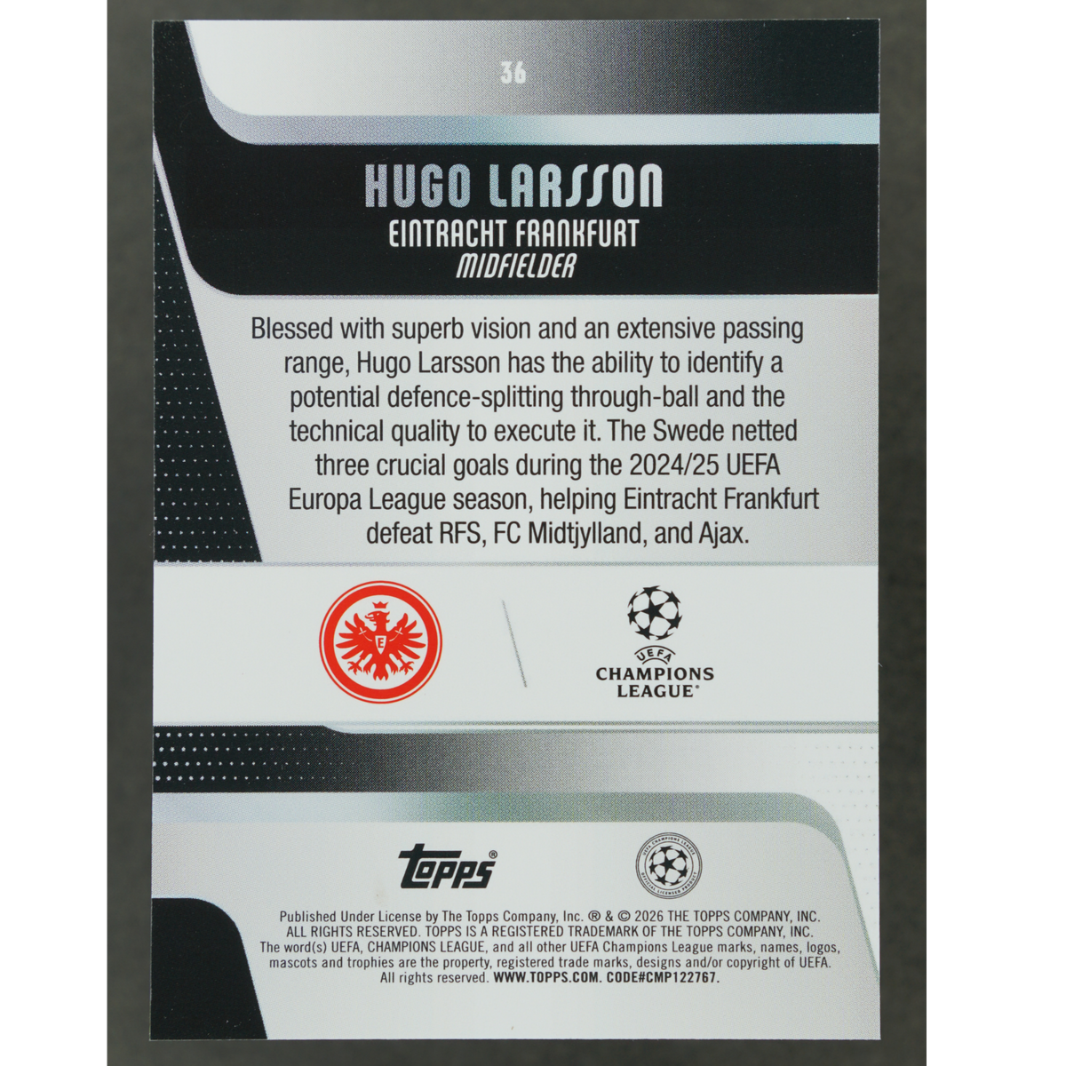 Hugo Larsson 2026 Topps Champions League 73/99 #36