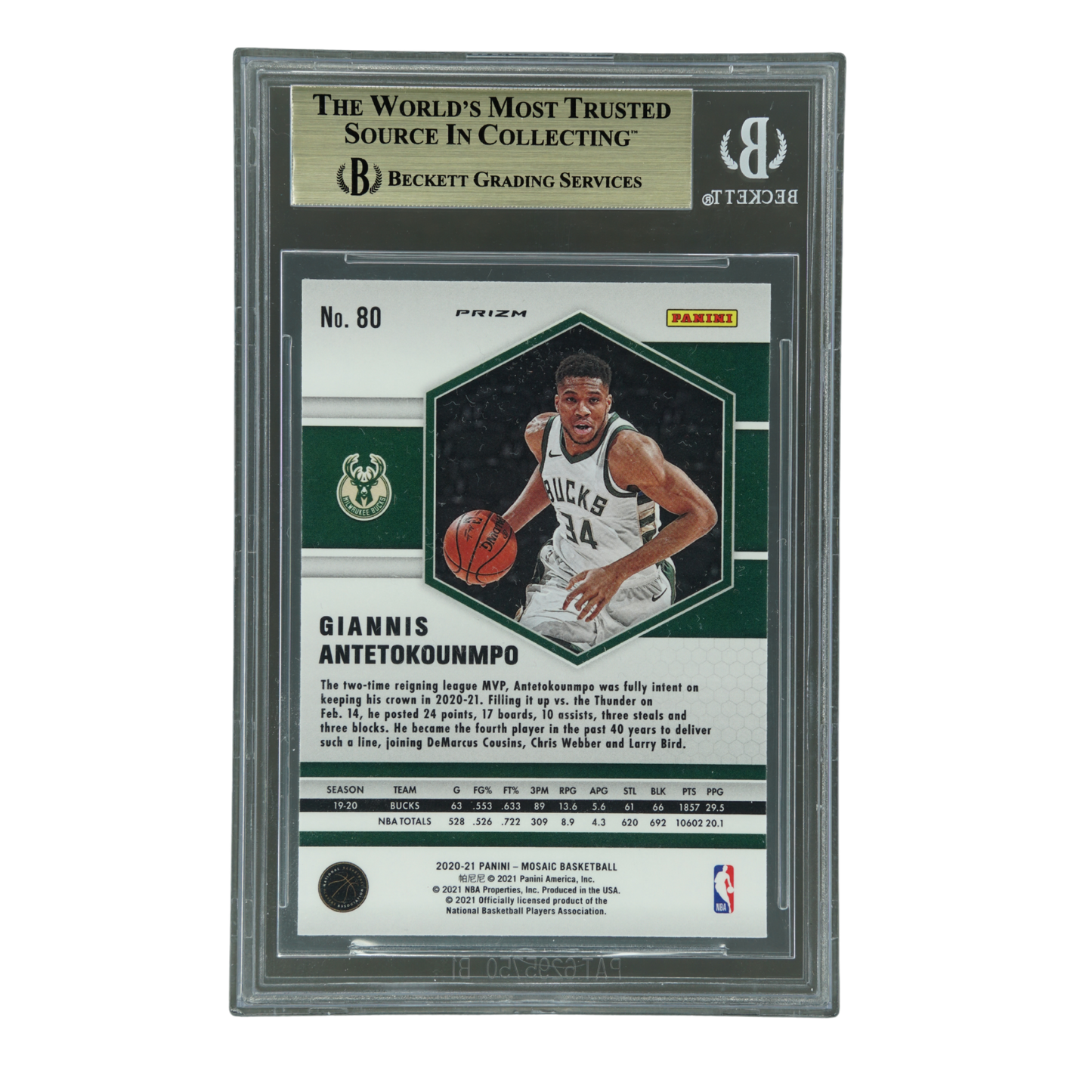 Giannis Antetokounmpo 2020 Mosaic Choice Peacock BGS 9.5 #80