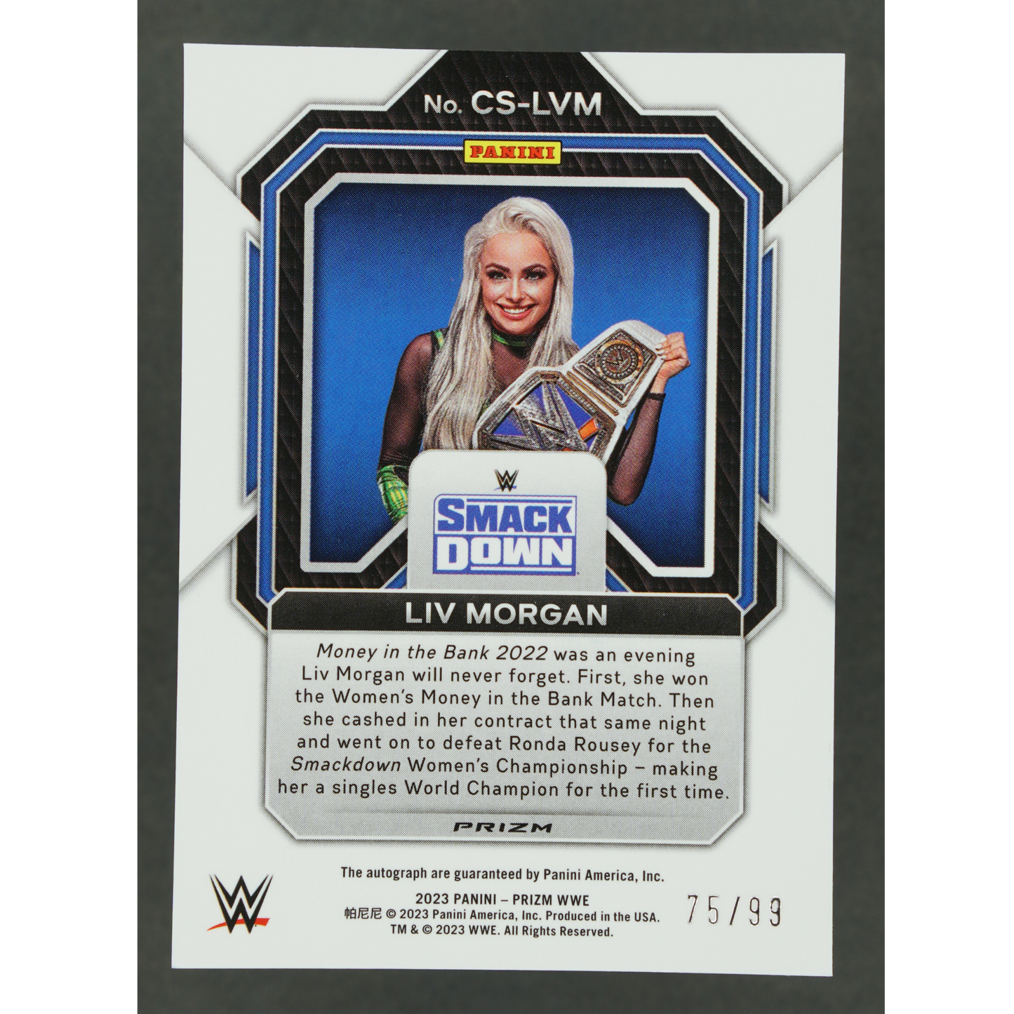 Liv Morgan 2023 Prizm Champion Signatures Red 75/99 #CS-LVM