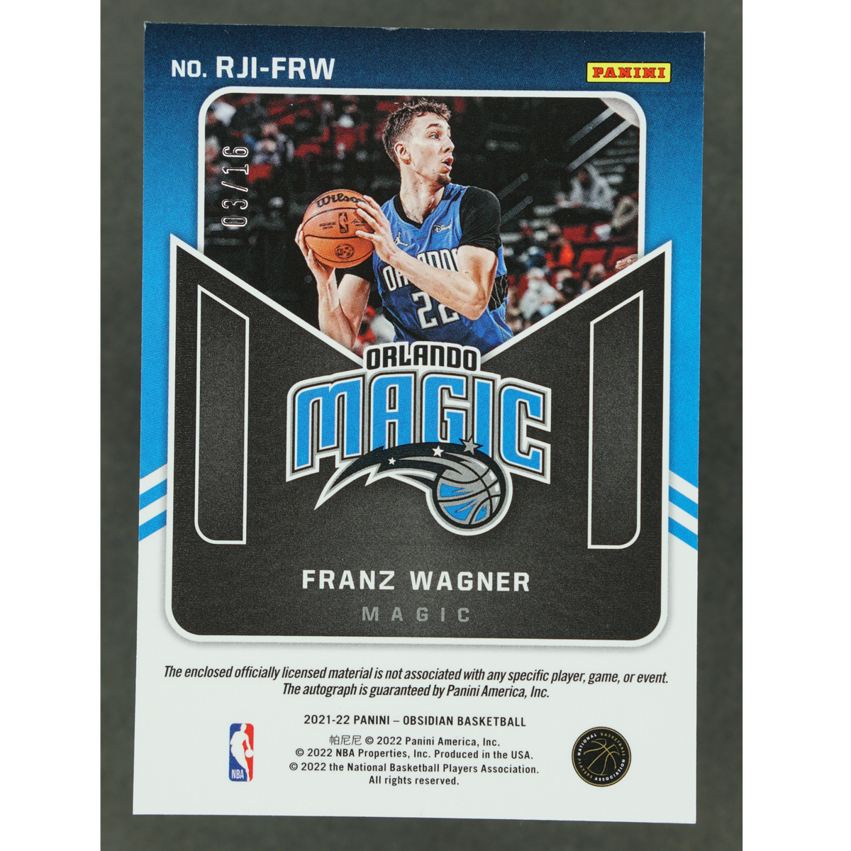 Franz Wagner 2021 Obsidian RPA RC Patch Auto 3/16 #RJI-FRW