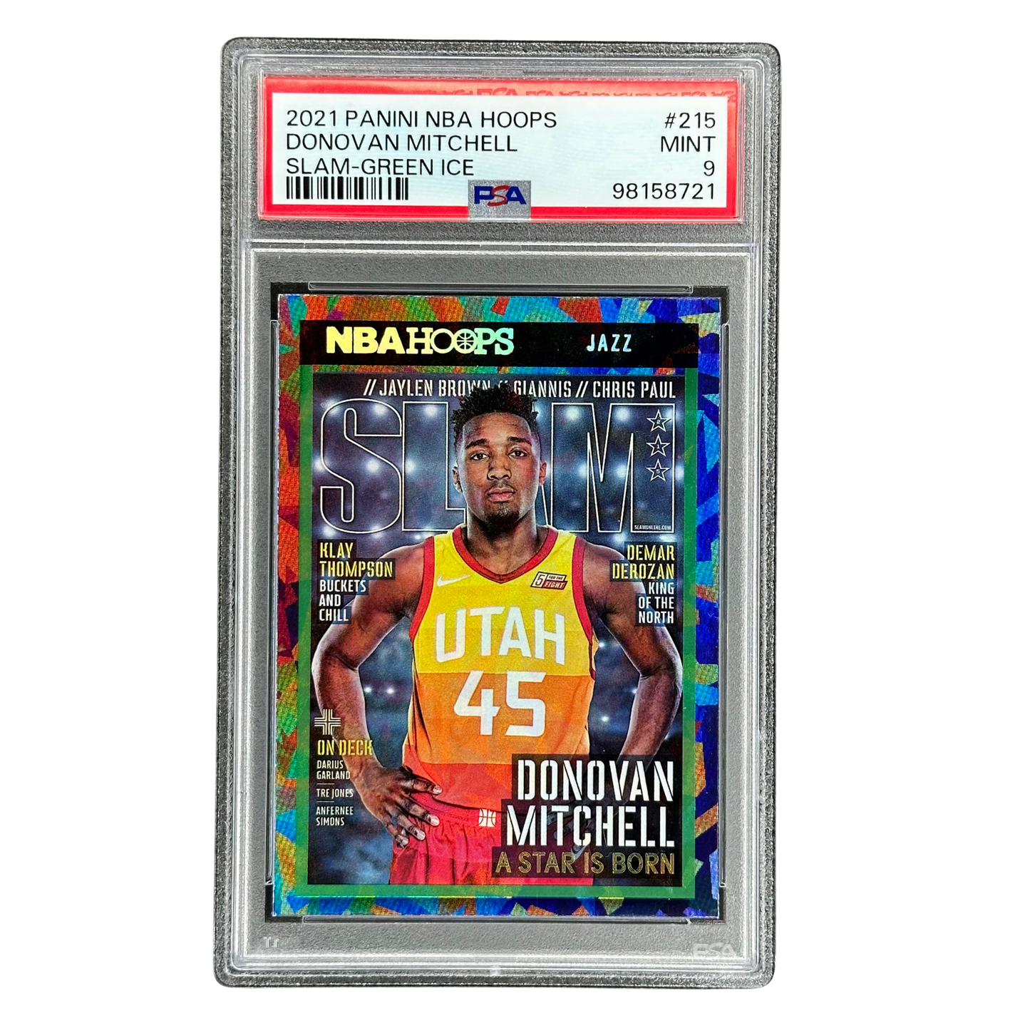 Donovan Mitchell 2021 Hoops Slam Green Ice PSA 9 #215