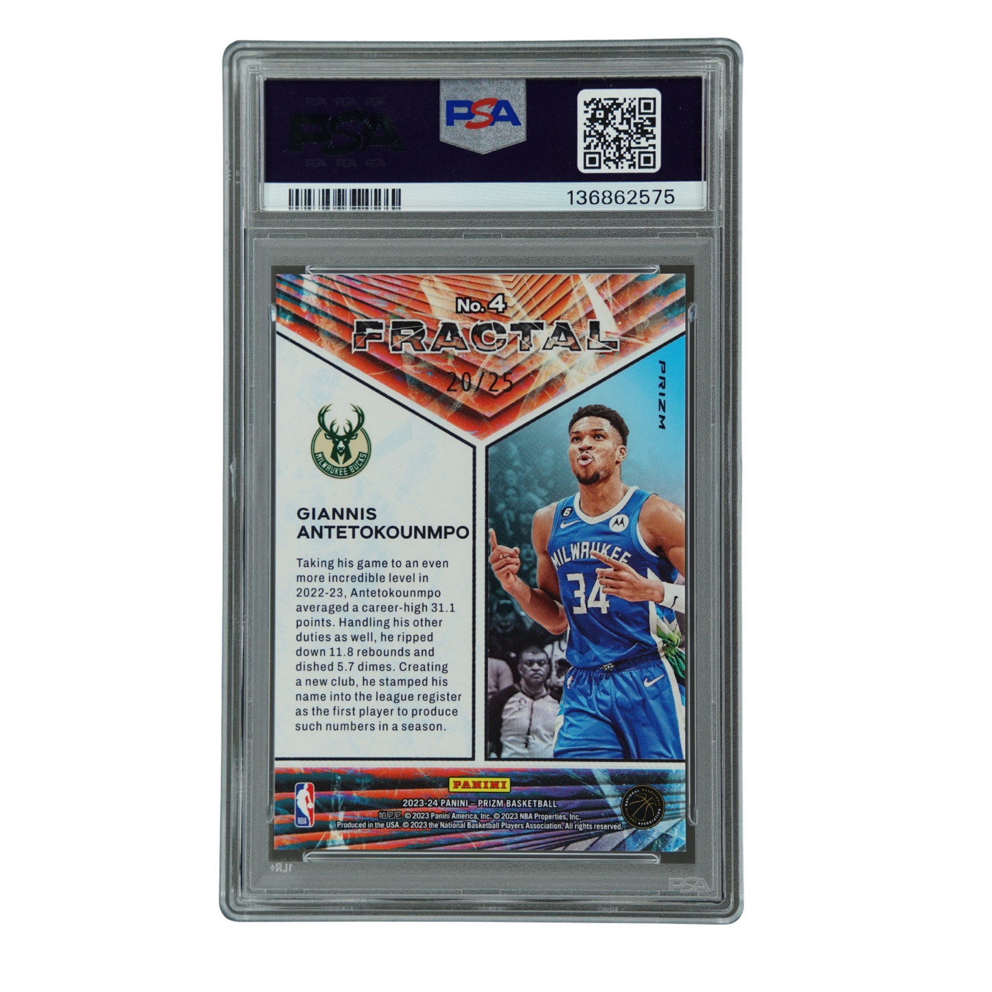 Giannis Antetokounmpo 2023 Prizm Fractal Mojo 20/25 PSA 10 #4