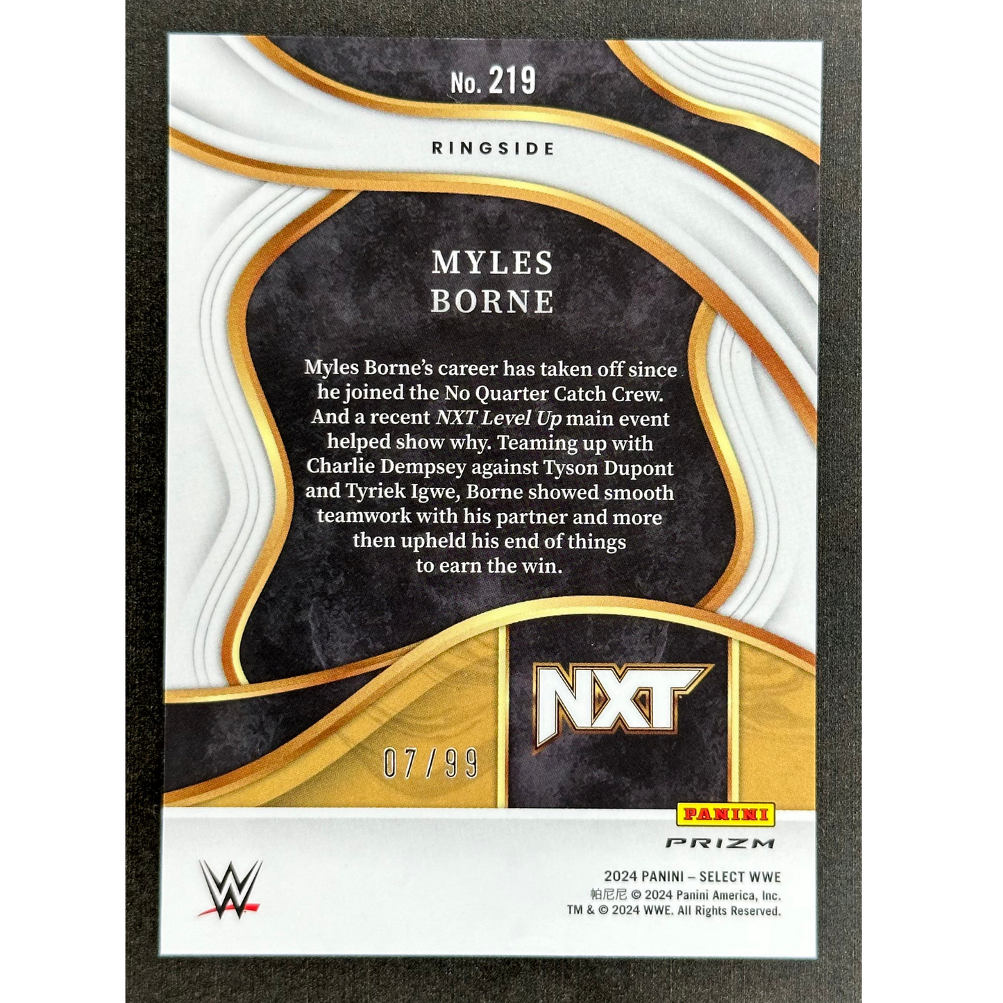 Myles Borne 2024 Select Ringside RC Rookie Card 7/99 #219