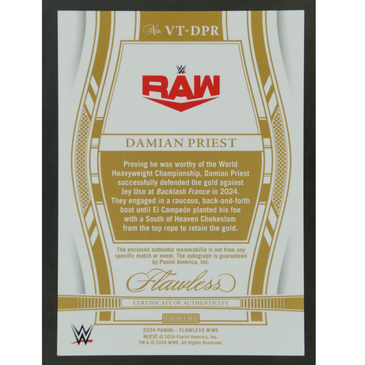 Damian Priest 2024 Flawless Memorabilia Auto 3/8 #VT-DPR