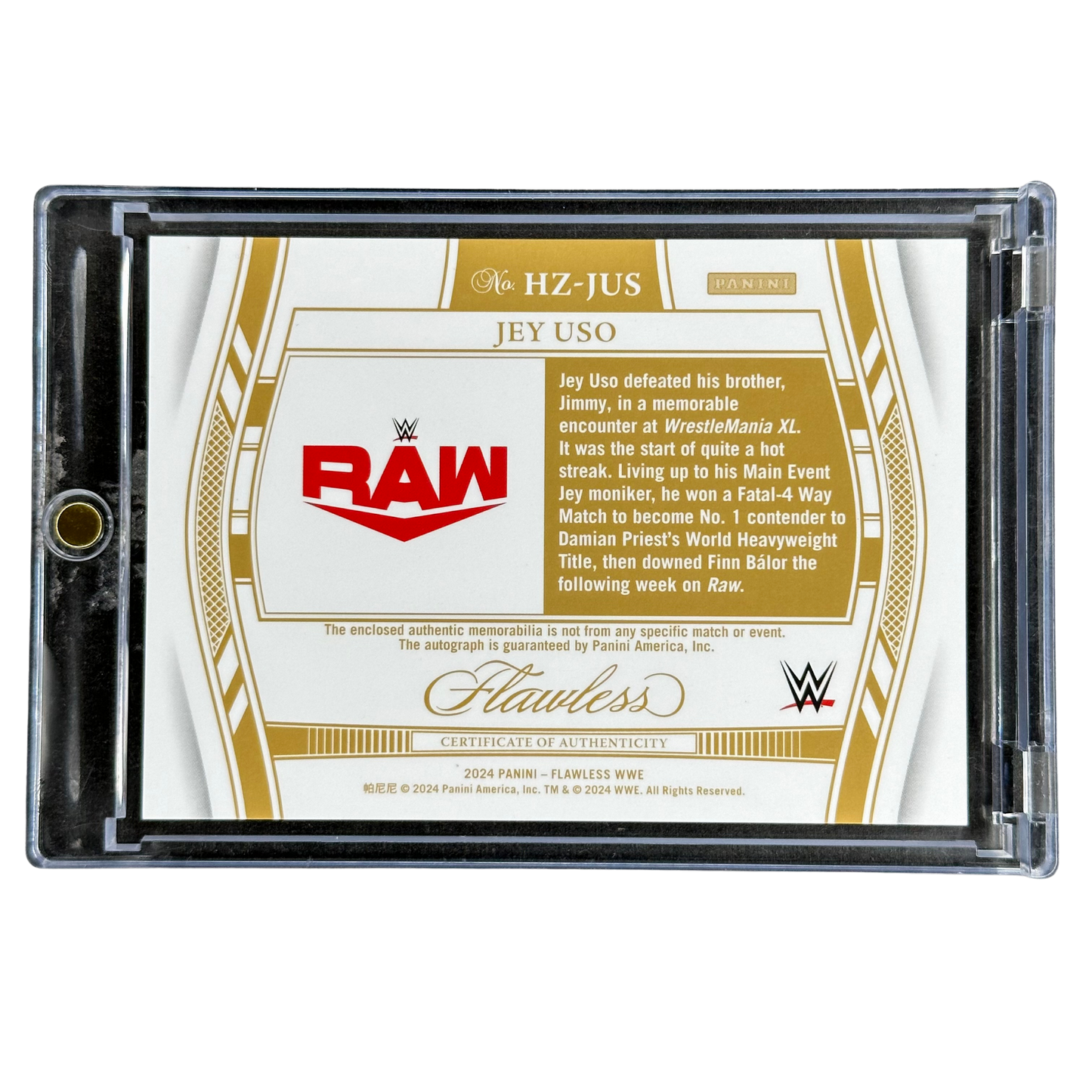 Jey Uso 2024 Flawless Memorabilia Auto 5/8 #HZ-JUS