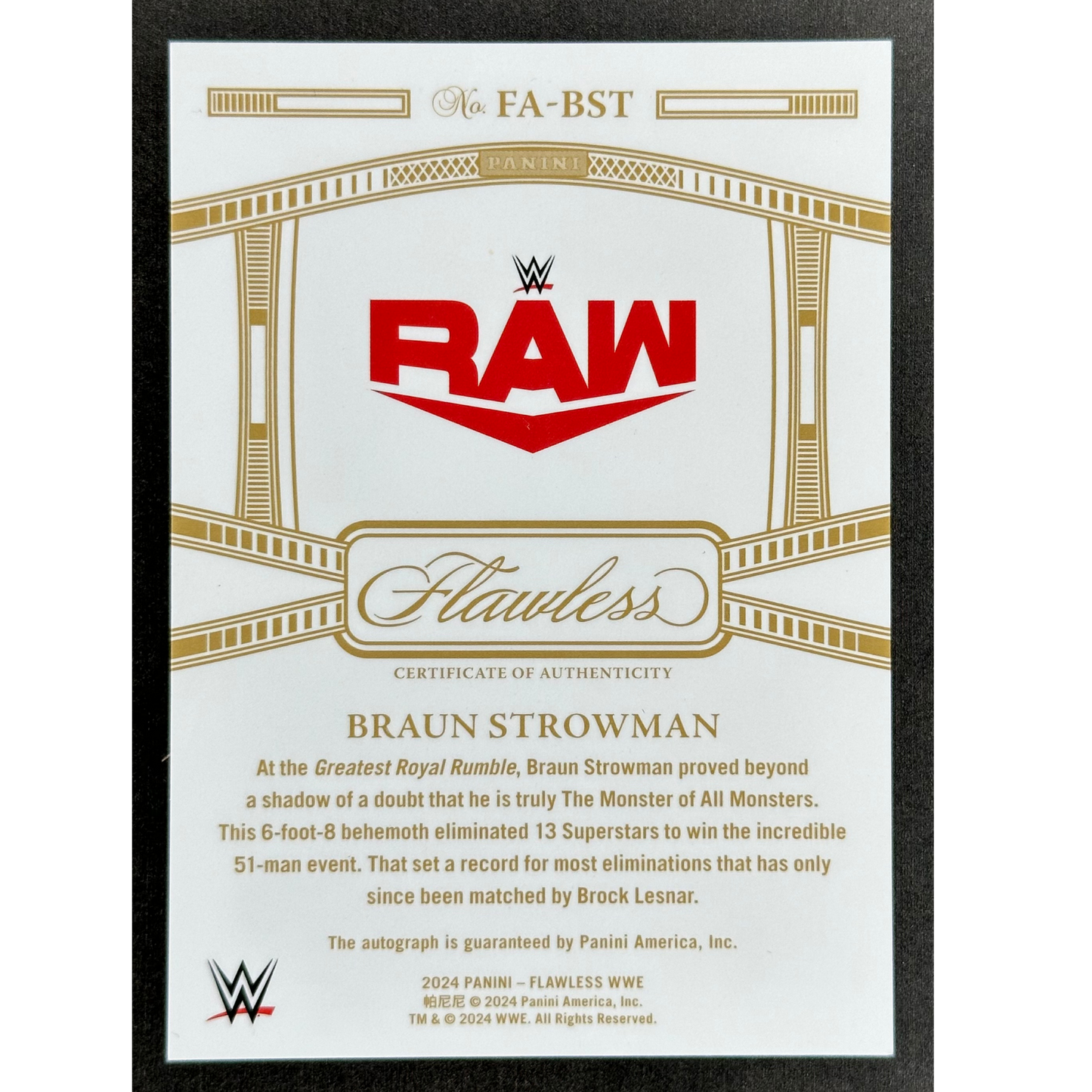 Braun Strowman 2024 Flawless Achievements Auto 19/25 #FA-BST