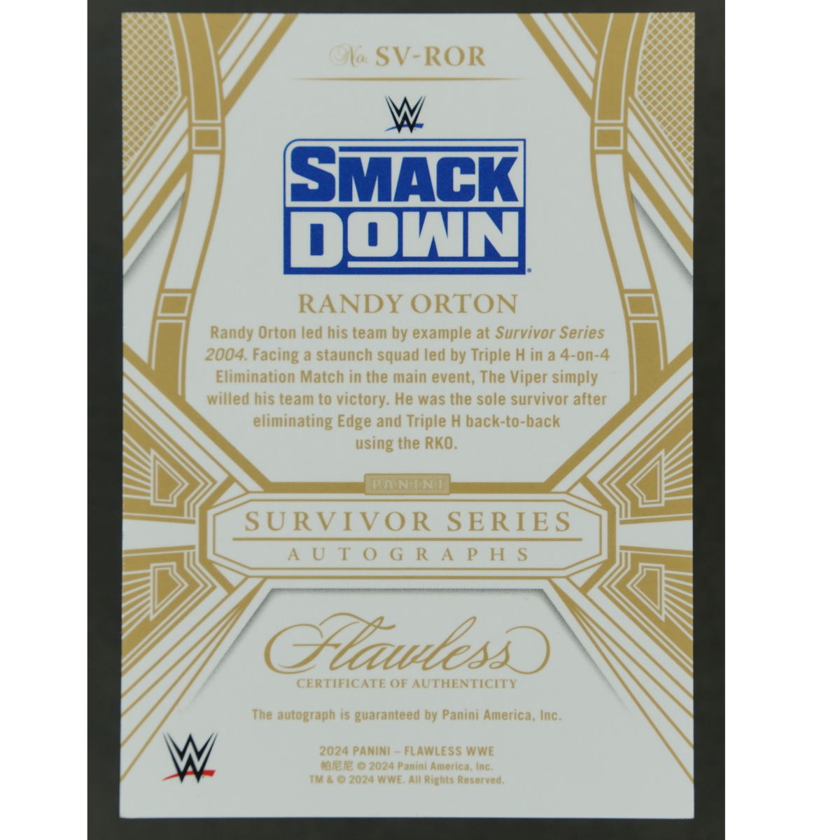 Randy Orton 2024 Flawless Survivor Series Gold Auto 10/10 #SV-ROR