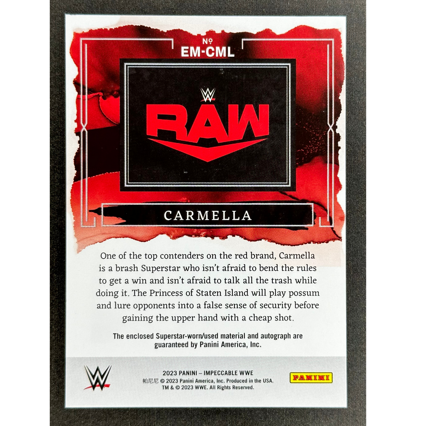 Carmella 2023 Impeccable Elegance Memorabilia Auto 42/75 #EM-CML