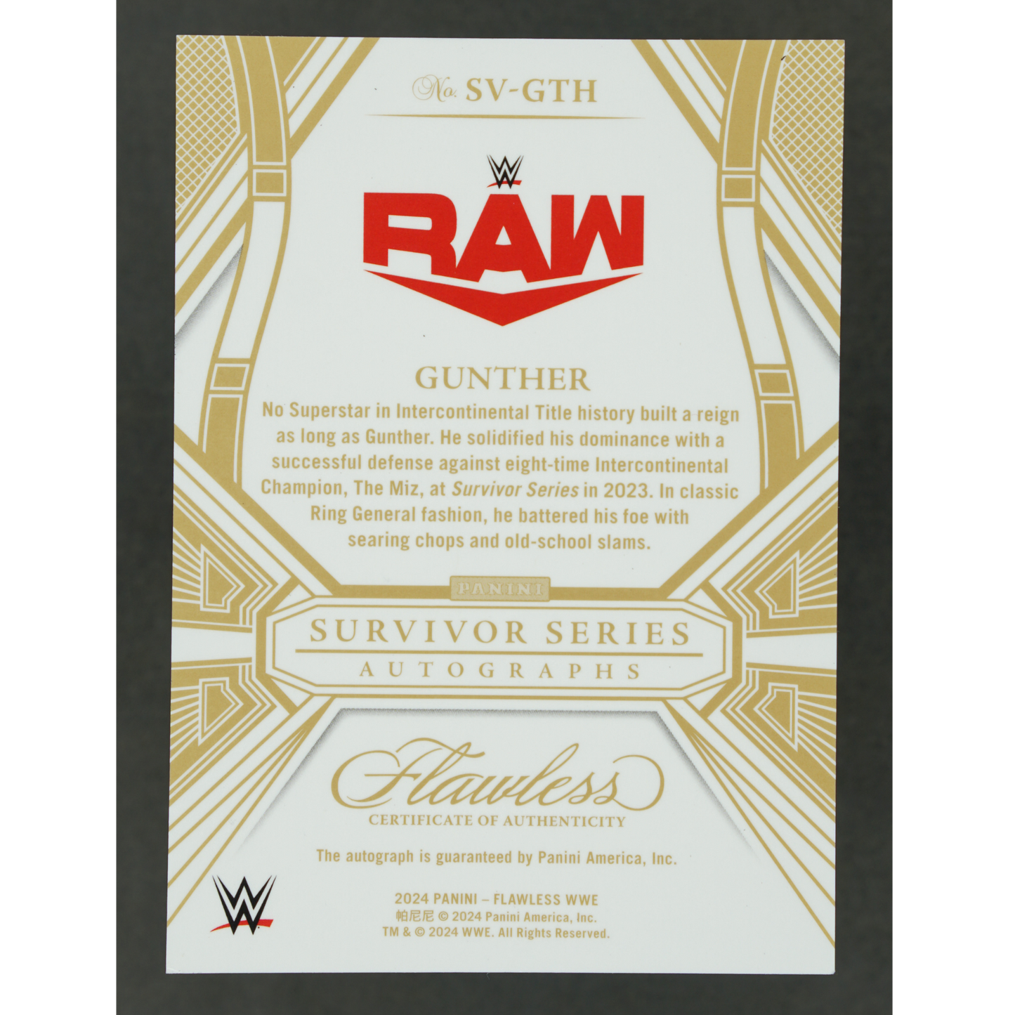Gunther 2024 Flawless Survivor Series Auto 5/25 #SV-GTH