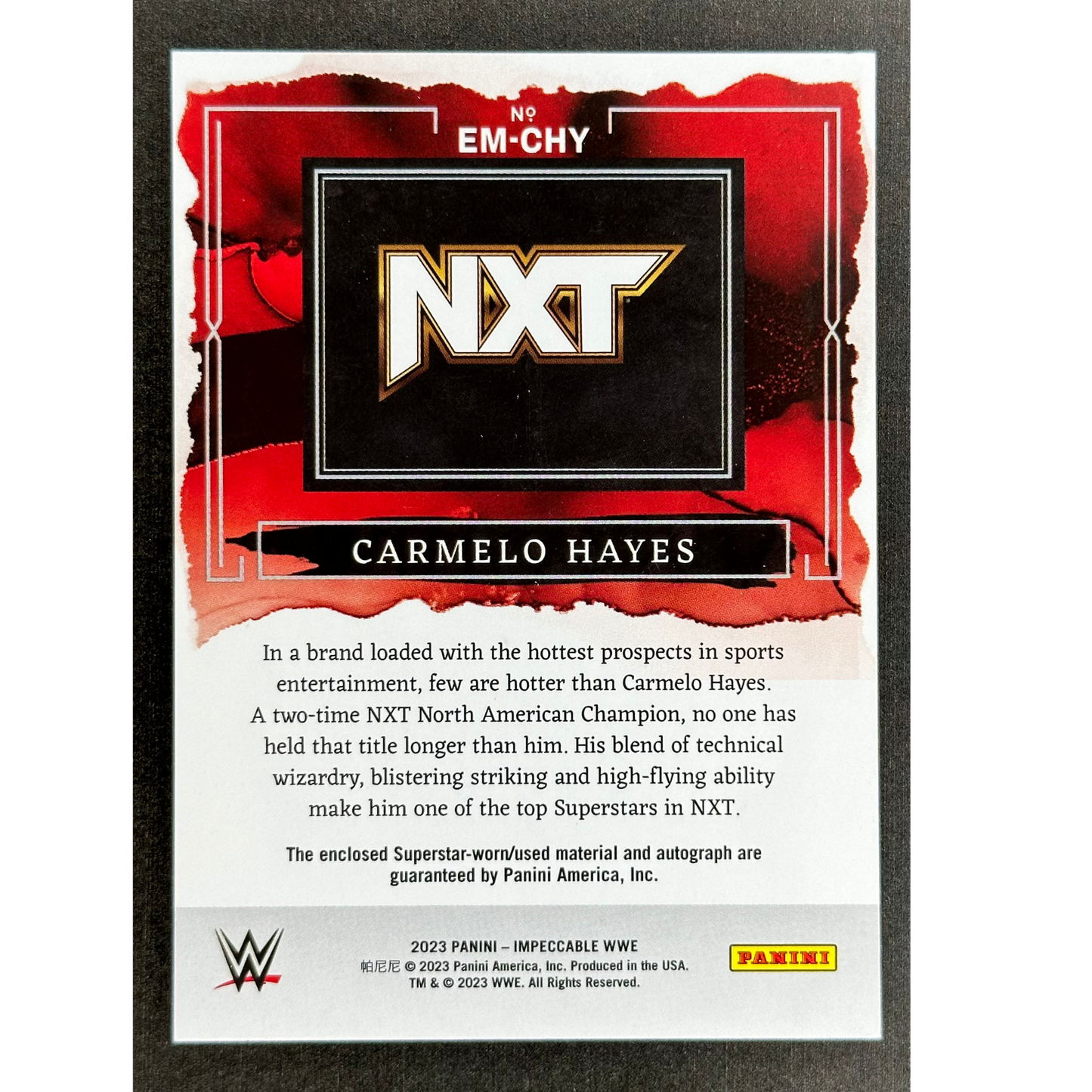 Carmelo Hayes 2023 Impeccable Elegance Memorabilia Auto 15/49 #EM-CHY