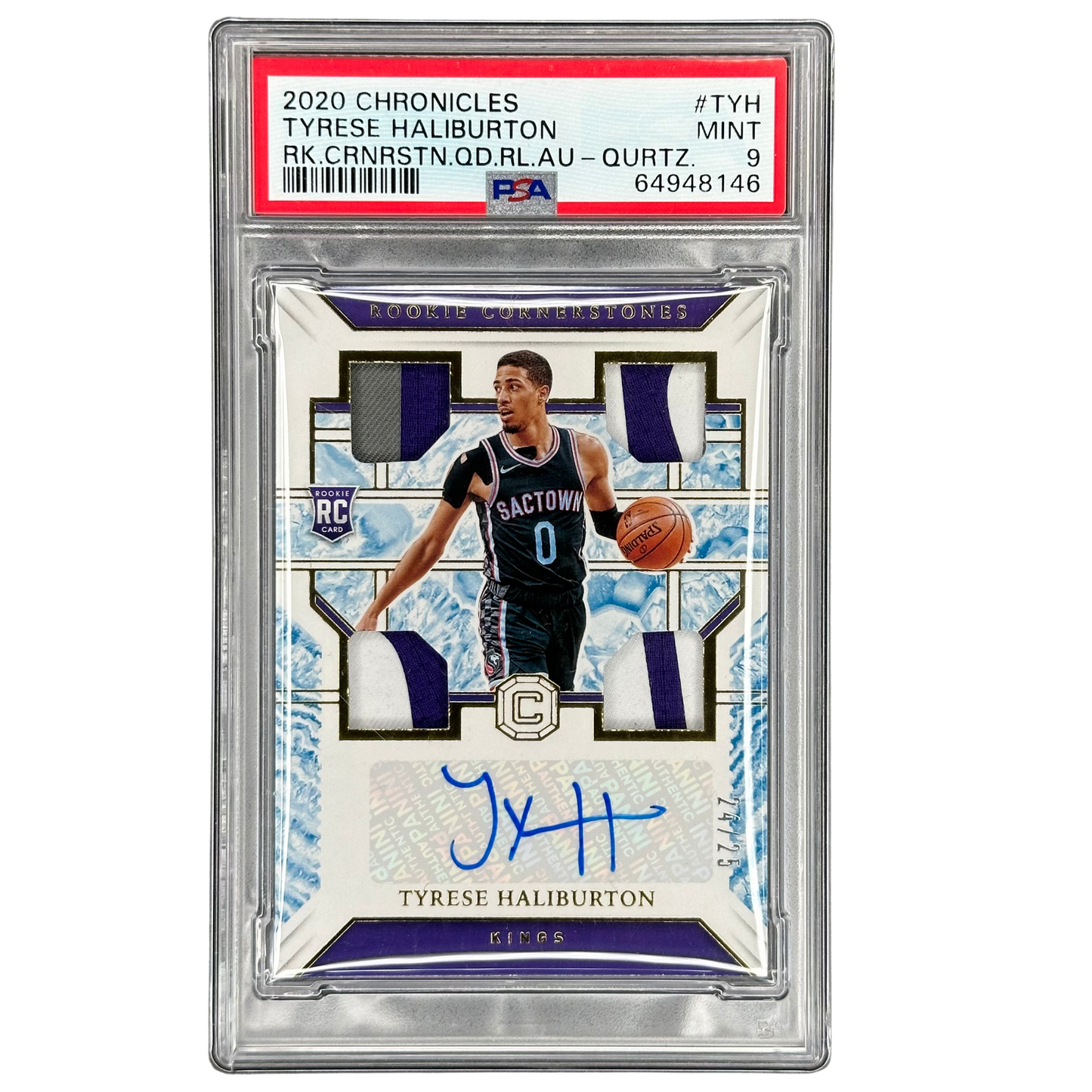 Tyrese Haliburton 2020 Chronicles Cornerstones RC Rookie Card Auto 24/25 PSA 9 #RC-TYH