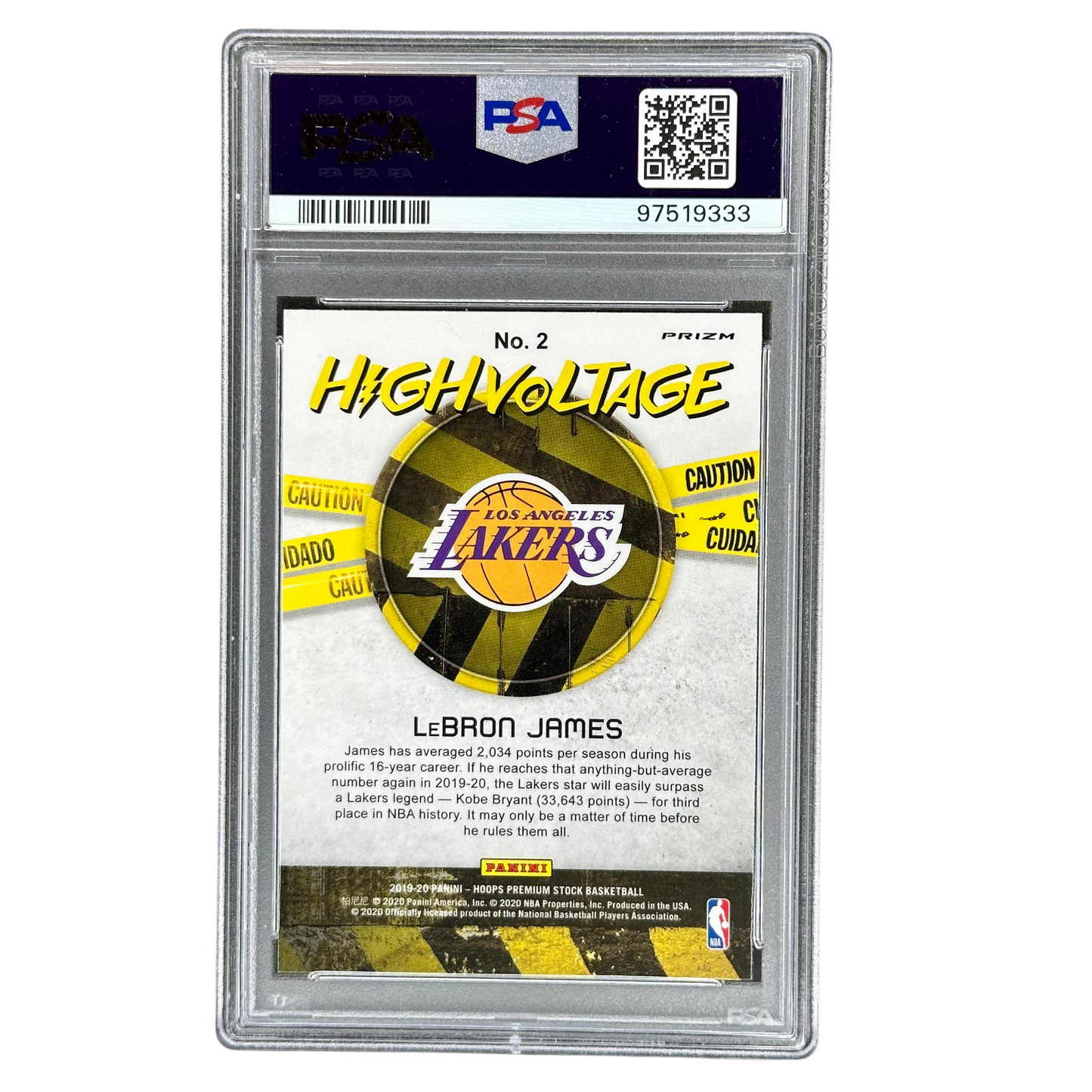 LeBron James 2019 Hoops Premium Stock High Voltage-Flash PSA 8 #2